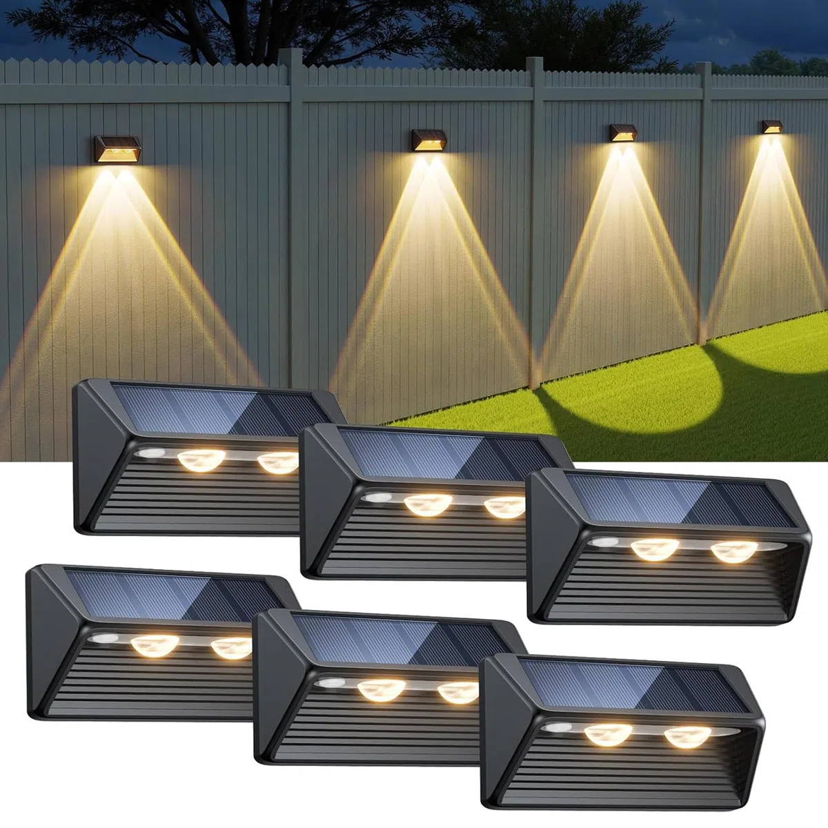 RECHOO Solarlampen für Außen Garten, 6 Stück Super Helle Linse Solar Wandleuchte Aussen mit 2 Modi, IP65 Wasserdicht Solarleuchten für Außen Zaun, Terrasse, Deck, Stufen, Treppen, Wand
