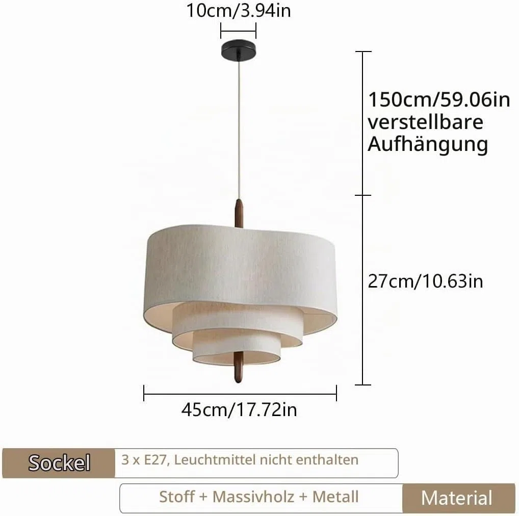 NVKE Wabi-Sabi-Hängelampe Moderne Pendelleuchte Für Esszimmer E27 Verstellbares Hängeleuchte Kabel Leinenschirm Hängendes Licht Für Schlafzimmer Wohnzimmer Flur Küche Lampe(45CM)