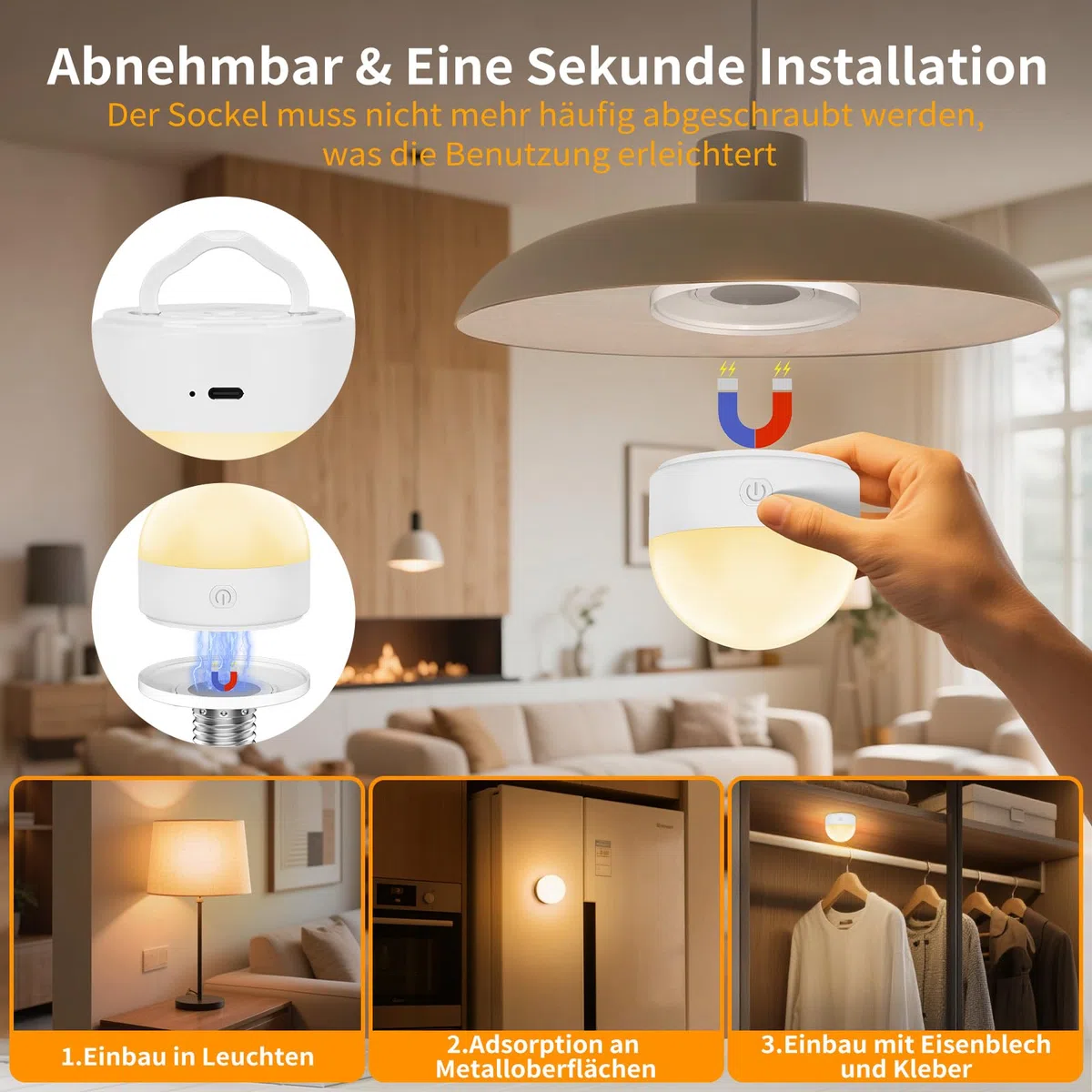 Suright 2 Stück Wiederaufladbare Glühbirne mit Batterie, E27 LED 3 Farben Dimmbare Abnehmbare Akku Glühbirne mit Fernbedienung und Timing für Nicht Verkabelte Dekoration Lampen
