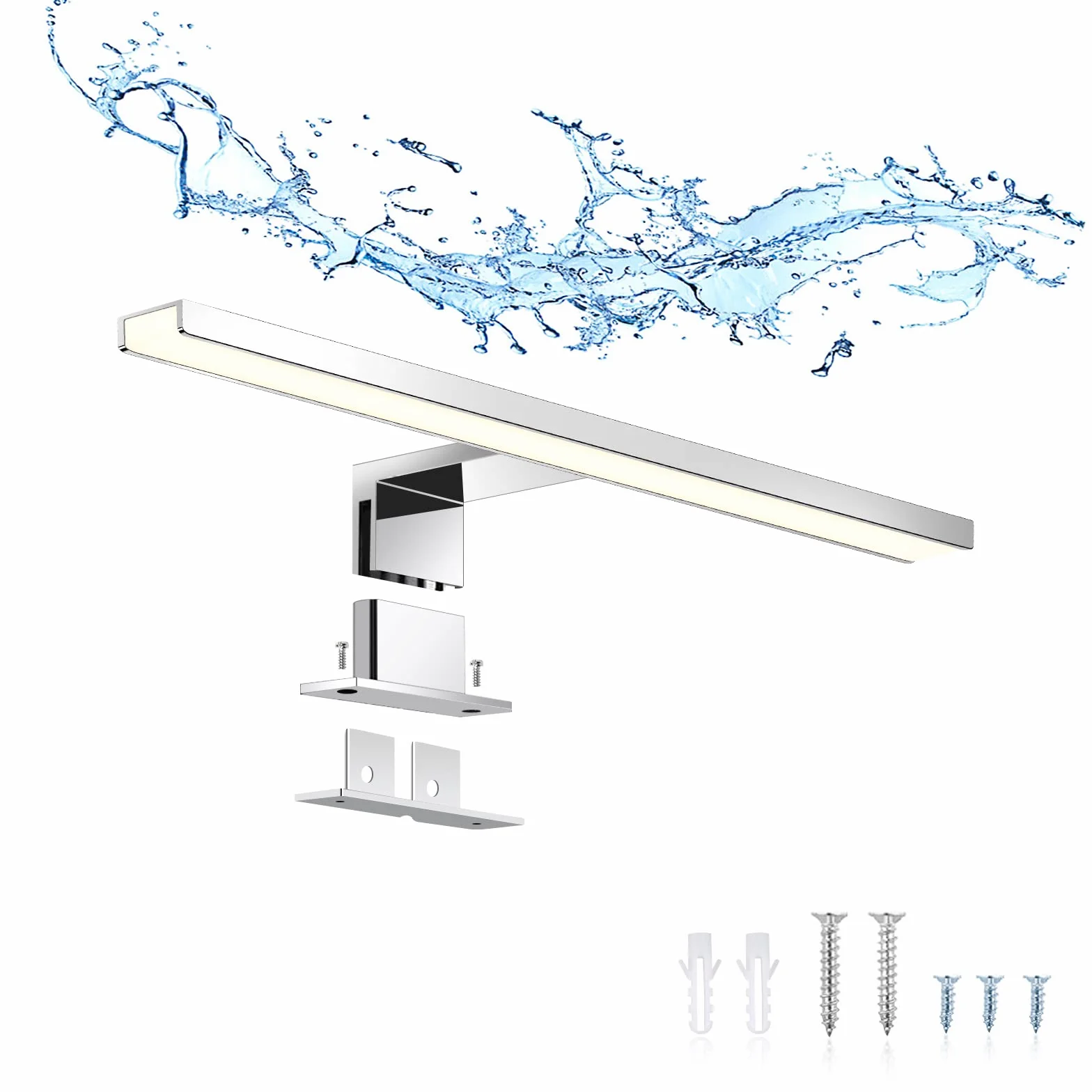 ERWEY 2 in 1 LED Spiegelleuchte IP44 Badleuchte Neutralweiß Schminklicht für Badezimmer 230V Spiegelschrank Aufbauleuchte Klemmleuchte Wandleuchte 30cm 4000K 5W Aluminium Chrom