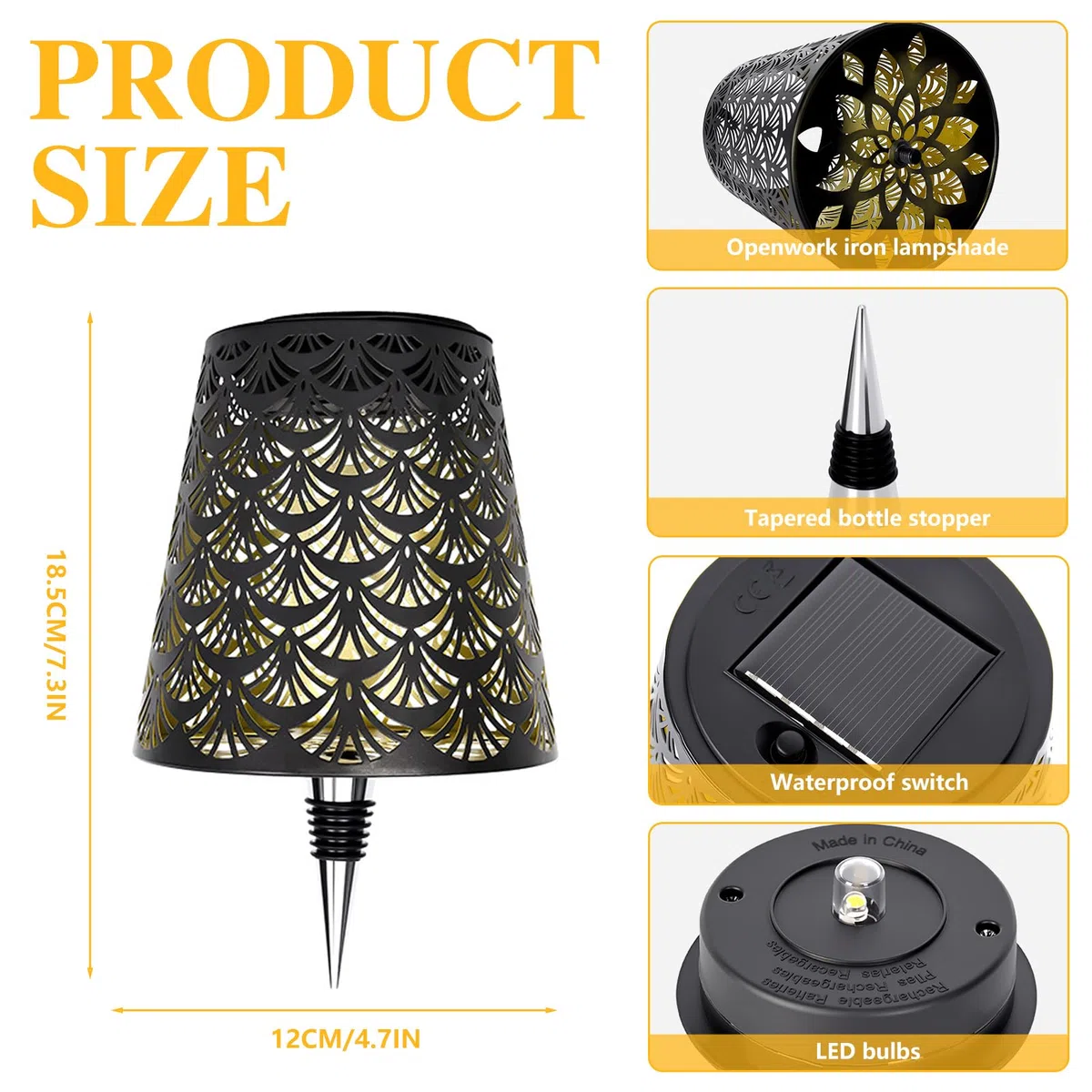 LED Flaschenlampe Aufsatz Solar – Flaschenlicht Outdoor Warmweiß LED Lampen Aufsatz für Flaschen Weinflaschenlampe Aufsatz LED Aufladbar Solar Bottle Lamp Garten Terrasse Dekor (A)