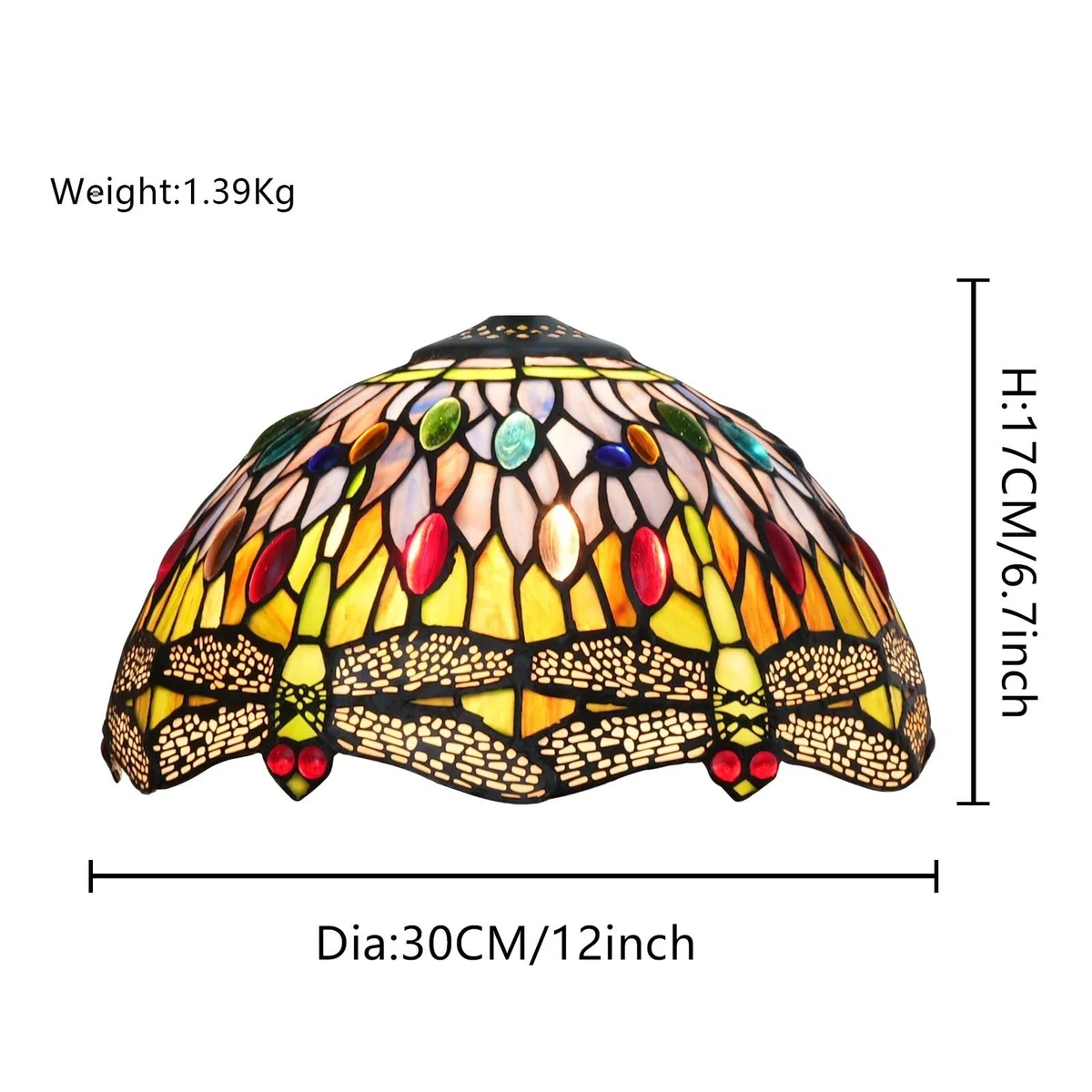 Lampenschirm im Tiffany-Stil, 30,5 cm, Buntglas-Lampenschirm, Ersatzperlen, Libellen-Deckenleuchtenschirm for Tischlampen, Pendelleuchte, Stehlampe, handgefertigt, Vintage, Heimdeko