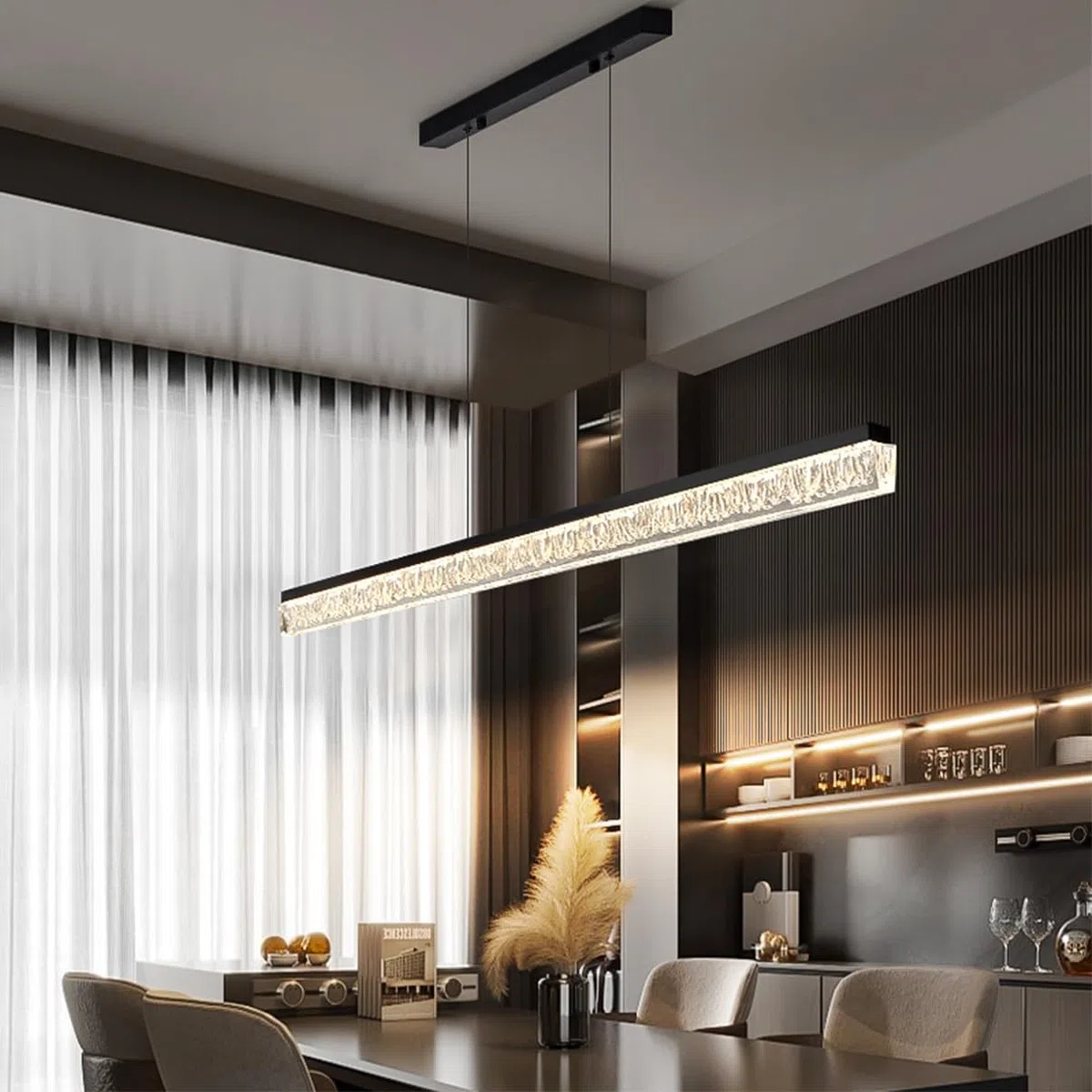 Bellastein LED Pendelleuchte Esszimmer Dimmbar Moderne Hängelampe Esstisch Linear design hängeleuchte mit Fernbedienung Pendellampe Höhenverstellbar für Kücheninsel Esstischlampe Büro Lampen (L120cm)