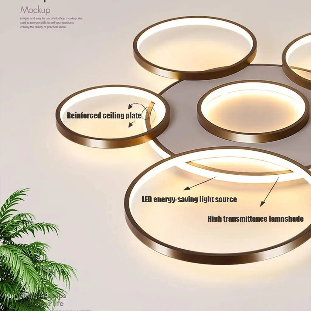 Deckenleuchte LED Modern Groß Wohnzimmerlampe Dimmbar Fernbedienung Deckenlampe Ring Design Decke Schlafzimmerlampe Deckenlicht Acryl Lampenschirm Esszimmer Küche Leuchte Büro Pendelleuchte,7 heads
