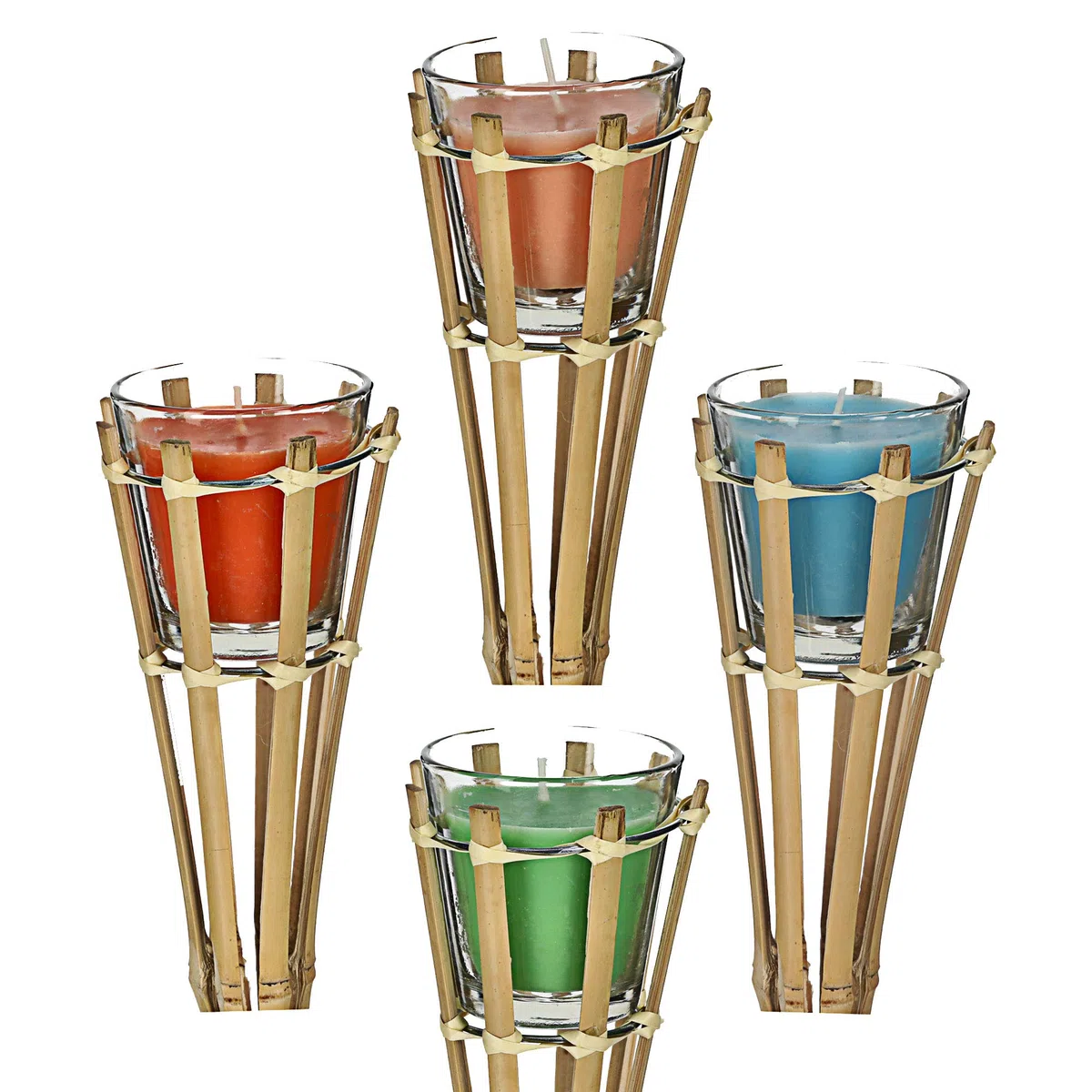 Gartenfackel Bambus Citronella | Zitronenduft H 120 cm Glas Wachs farbig | Duftkerze im Glas Fackel (1 x 4er Set Gartenfackel)