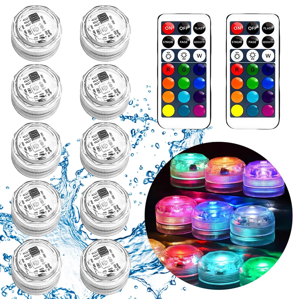 10 Stück Mini Unterwasser Licht mit Fernbedienung, RGB Mehrfarbige Mini tauchbare LED Lichter mit 13 Farben, Wasserdicht IP68 Tauchbare LED-Lichter für Aquarien, Whirlpool, Party, Hochzeitsdekoration