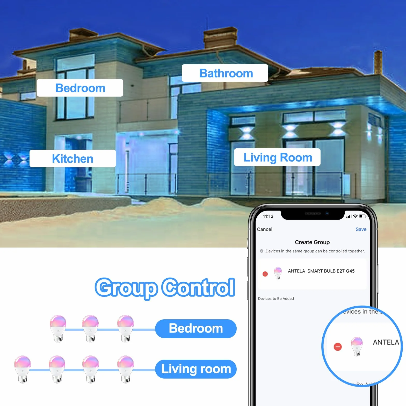 ANTELA Alexa Glühbirne E27 G45 5W 470LM Smart WLAN LED RGB Dimmbare Birne Lampe, App Steuern Kompatibel mit Google Home, Warmweiß (2700K) Kaltweiß (6500K) Licht, 2PCs