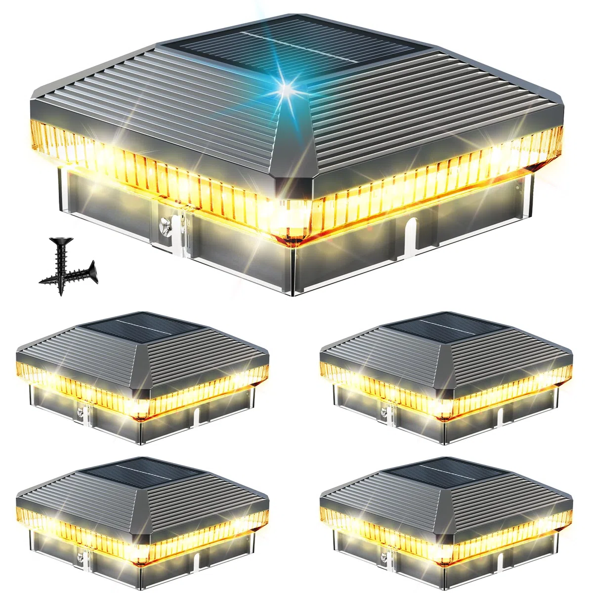 4 Stück Solar-Pfostenkappenleuchten für den Außenbereich, hellere 40 LEDs mit 3 Modi, wasserdichte Deck-Zaun-Pfostenlichter, solarbetrieben für 3,5 x 3,5 und 4 x 4 Holz-/Vinyl-Pfosten