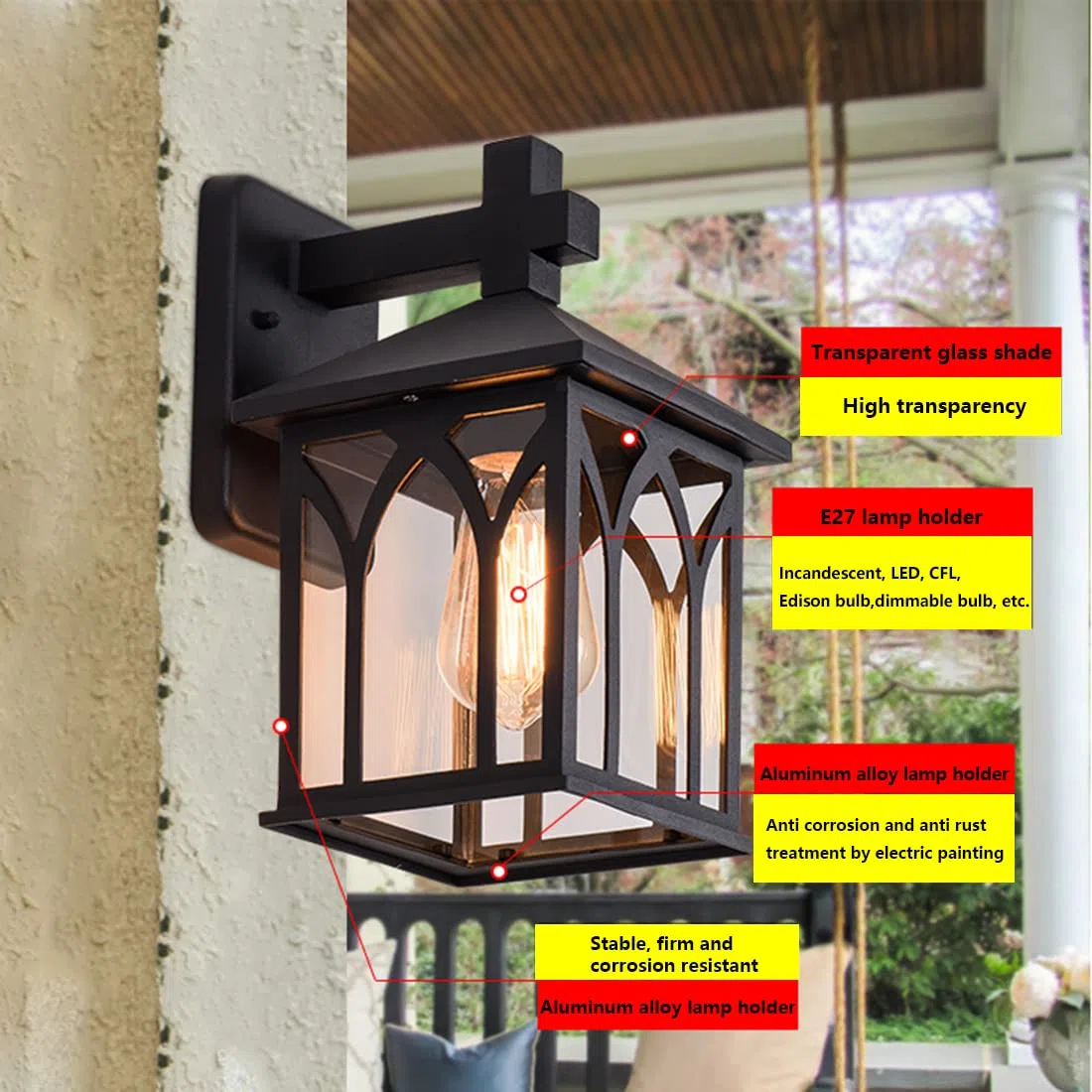 Außenwandleuchten, wasserdicht, Veranda-Beleuchtung, E27-Fassung, Glas-Lampenschirm, antike Außenwandlampen für Haus, Garage, Terrasse, Hinterhof, Balkon, Beleuchtungskörper