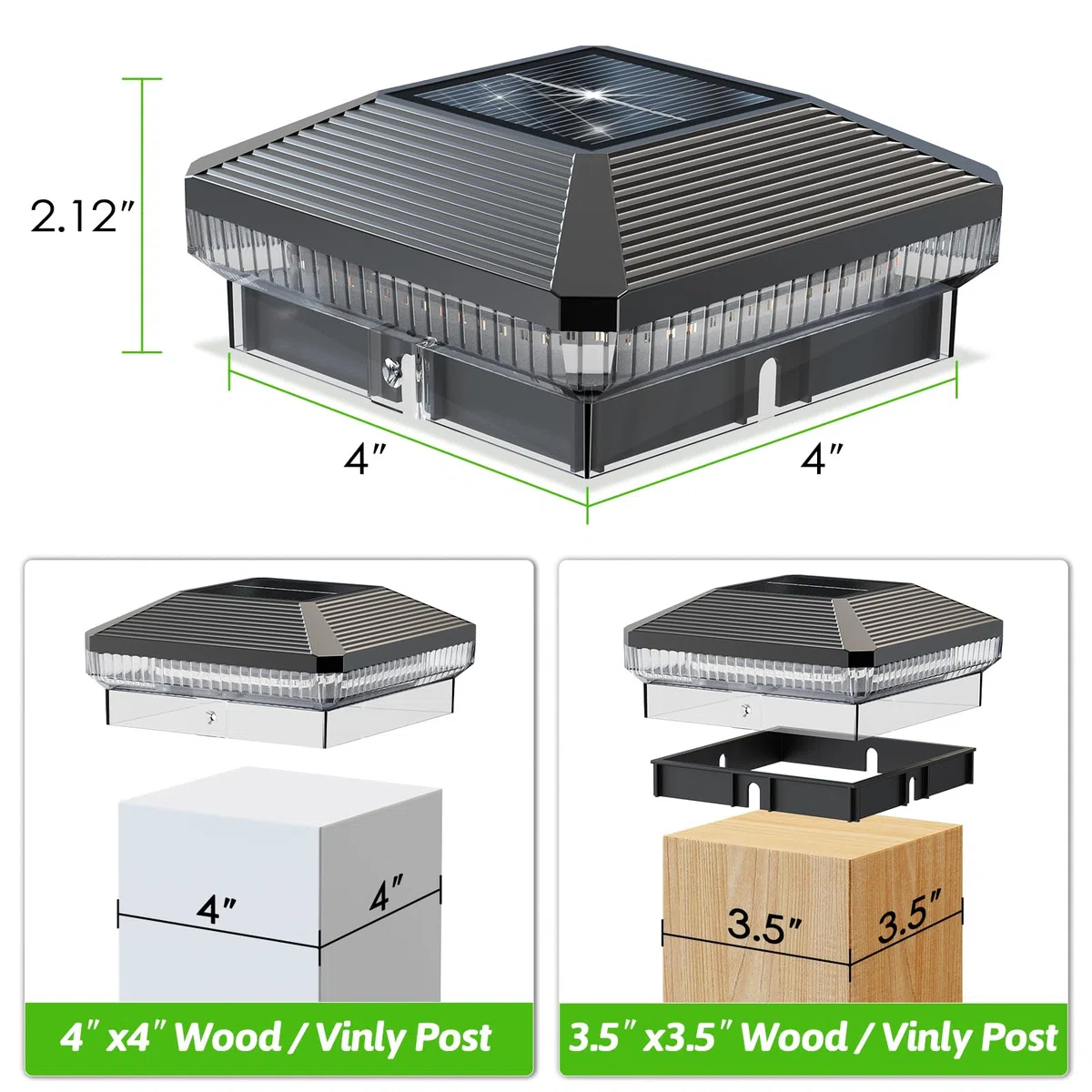 4 Stück Solar-Pfostenkappenleuchten für den Außenbereich, hellere 40 LEDs mit 3 Modi, wasserdichte Deck-Zaun-Pfostenlichter, solarbetrieben für 3,5 x 3,5 und 4 x 4 Holz-/Vinyl-Pfosten