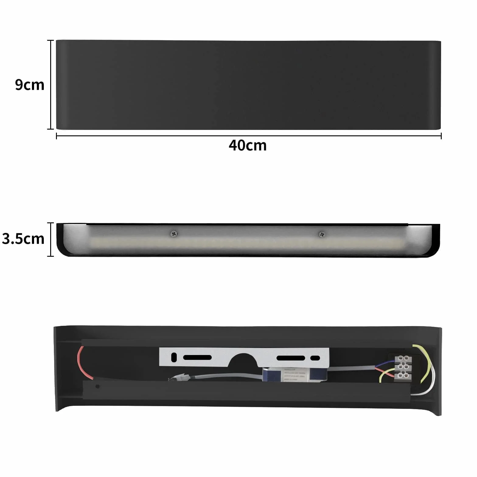 Lureshine Wandleuchte Innen 16W 40cm Up and Down Wandleuchte Aluminium Dekoration/Moderne Wandlampe Warmweiß 3000k Wandleuchten für Wohnzimmer|Schlafzimmer|Korridor|Treppenhau(Schwarz)