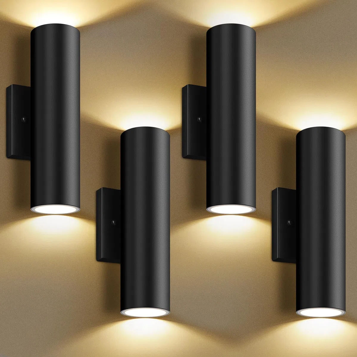 Moderne Wandleuchten für den Außenbereich, 12 W, 2700 K, LED-Zylinder mit Abdeckung aus gehärtetem Glas, wasserdicht nach oben und unten, für Veranda, Haus, Garage, 4 Stück