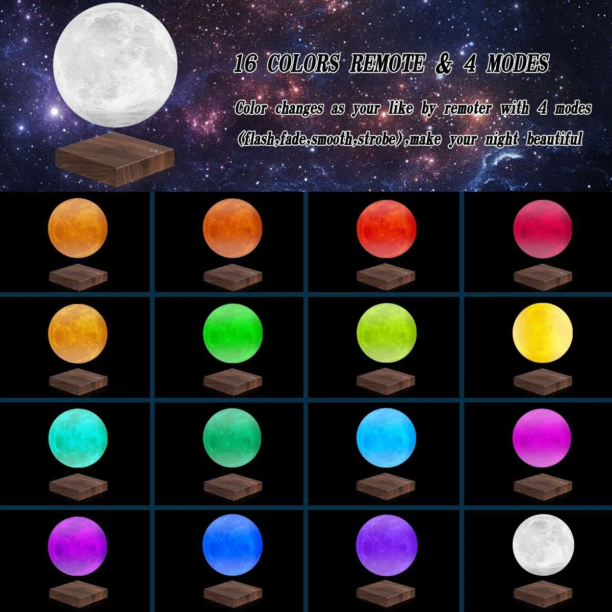 16 Farben Magnetische Levitation Mond Lampe, 3D Druck Mond Tischlampe Personalisierte Nachttisch Nachtlicht Kreative Neujahr Weihnachtsgeschenk