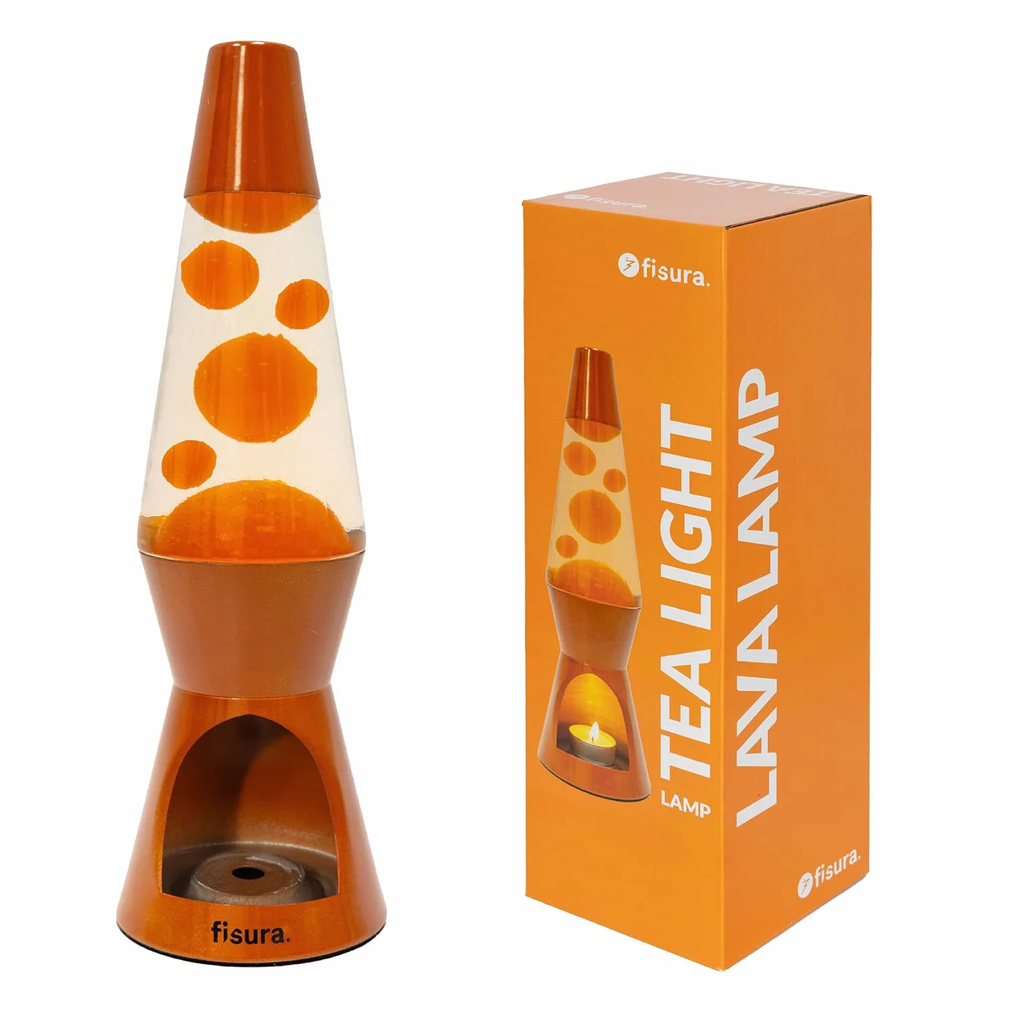 FISURA – Terrakotta Lavalampe ohne Strom. Umweltfreundliche Lampe. Originelles Geschenk. 29 cm x 8,5 cm (Kerze nicht enthalten), Orange/Abendrot im Zickzackmuster (Sunset Chevron)