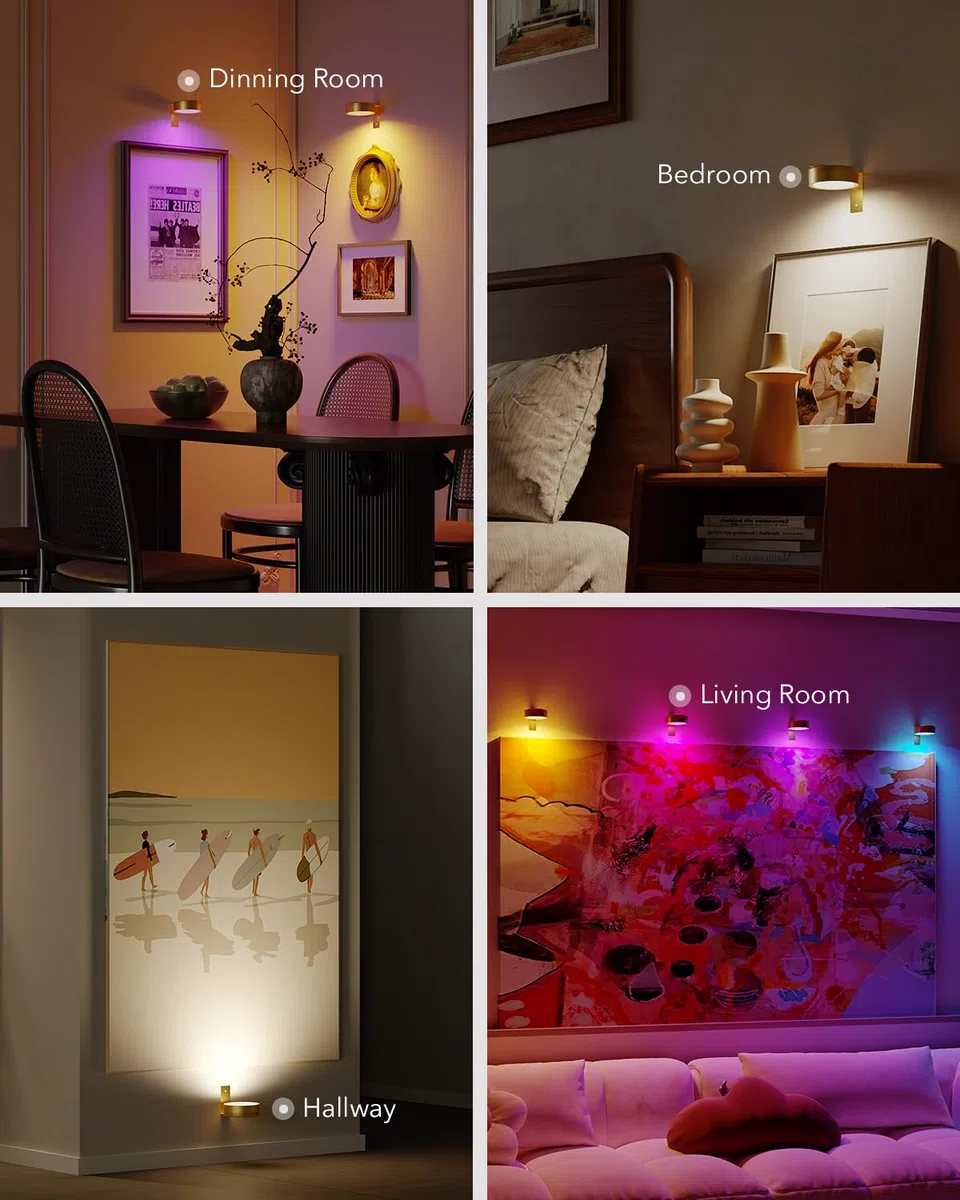 RGB Kabellose Bilderleuchte, 2600mAh Akku Bilderlampe Ohne Strom, LED Spot USB Aufladbar mit Fernbedienung, Bild Beleuchtung Wand Batterie Bilderrahmen Licht Magnetisch Bildbeleuchtung zum Kleben Gold