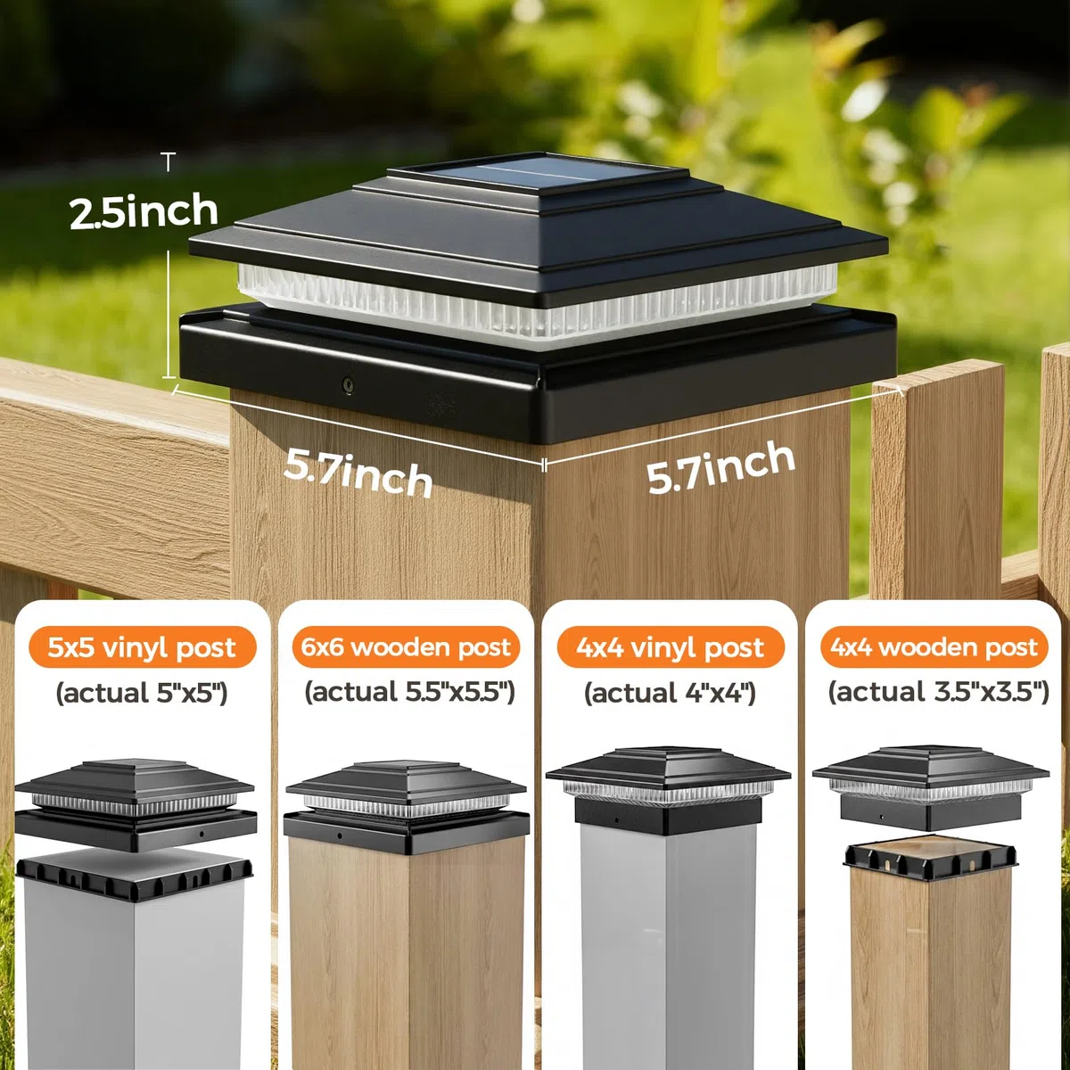 Solar-Pfostenkappenleuchten – 8 RGB-Farbwechsel-Modi und mehrfarbiger Fluss, IP65 wasserdicht – für 4 x 4/6 x 6 Holz & 4 x 4/5 x 5 Vinyl-Zaunpfosten – Außenterrasse, Gartenleuchten (schwarz), 16 Stück