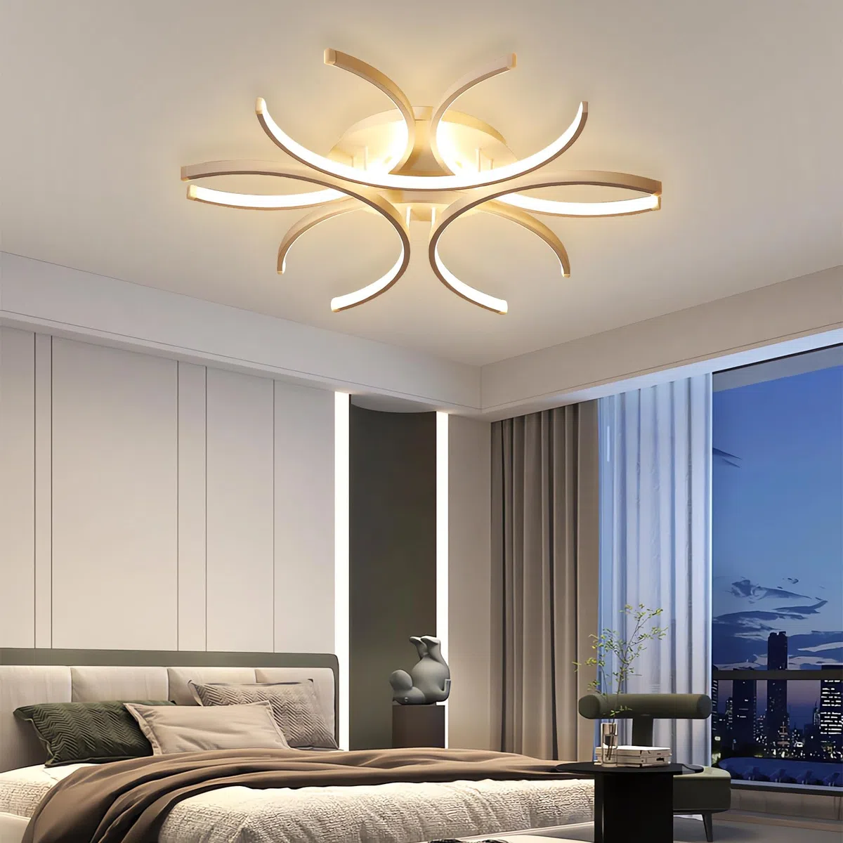 LED Deckenleuchte Modern, Heterotype Designer Lampe mit Fernbedienung, Dimmbar 0-100% Memory-Funktion, Deckenbeleuchtung in Gold 80cm für Wohnzimmer Schlafzimmer Esszimmer (Gold, 80cm)