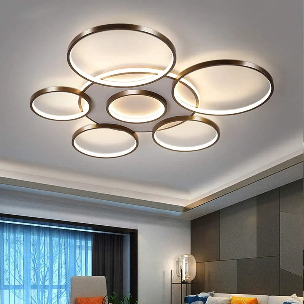 Deckenleuchte LED Modern Groß Wohnzimmerlampe Dimmbar Fernbedienung Deckenlampe Ring Design Decke Schlafzimmerlampe Deckenlicht Acryl Lampenschirm Esszimmer Küche Leuchte Büro Pendelleuchte,7 heads