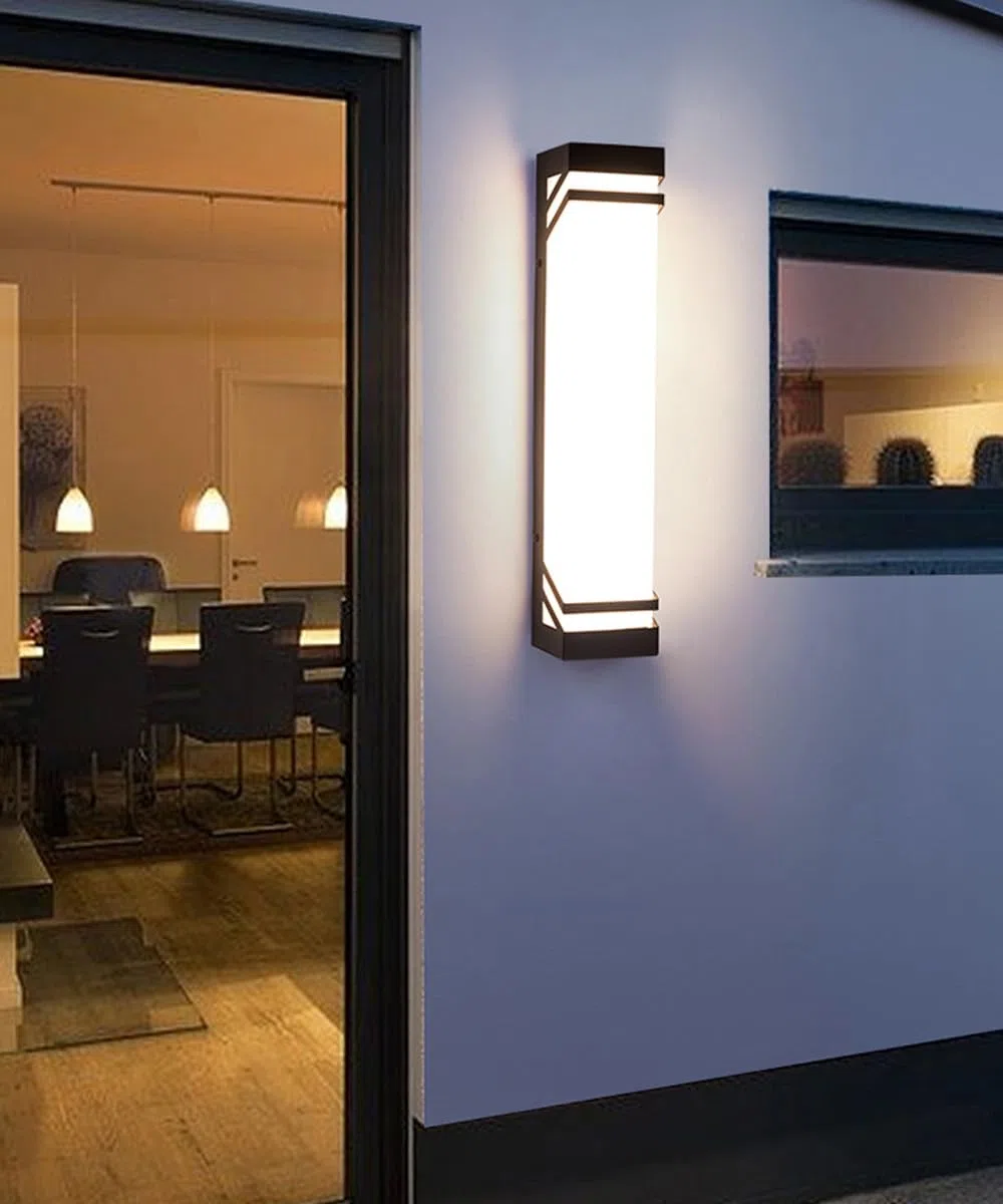 Wandleuchte für den Außenbereich, schwarz, lang, quadratisch, LED, mit weißem Acrylschirm, Veranda-Beleuchtung, dimmbar, Wandbeleuchtung für den Außenbereich, wasserdicht, für Leuchten von C