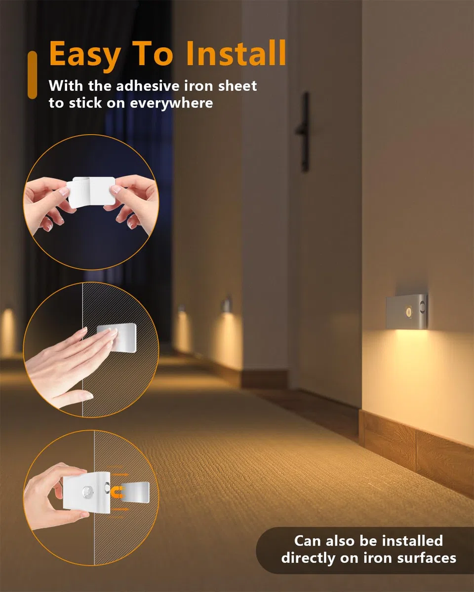 WILLED Treppenlicht mit Bewegungsmelder, Aufladbares LED Nachtlicht, Kabelloses Nachtlicht für Treppe, Flur, Schlafzimmer, Küche und Badezimmer, Warmweiß, 3 Stück