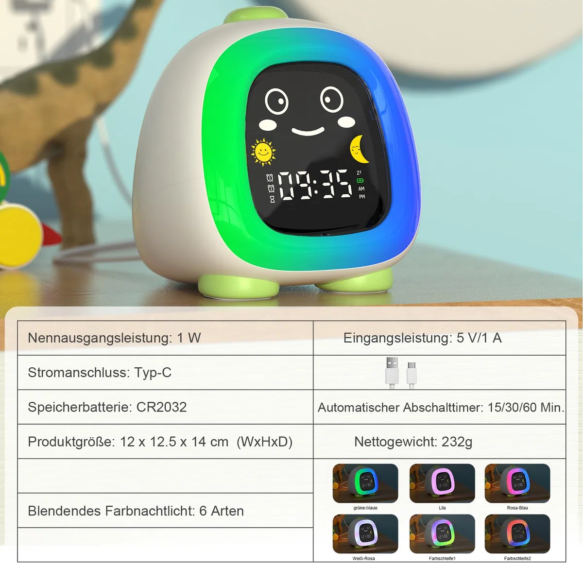 Comzler Kinderwecker, OK to Wake-Uhr mit Nachtlicht für Kinder, Uhr zum Bleiben im Bett, Schlaftraining, Nickerchen-Timer, süße Kinderzimmerdekoration, Geschenkideen für Kinder (Grün)