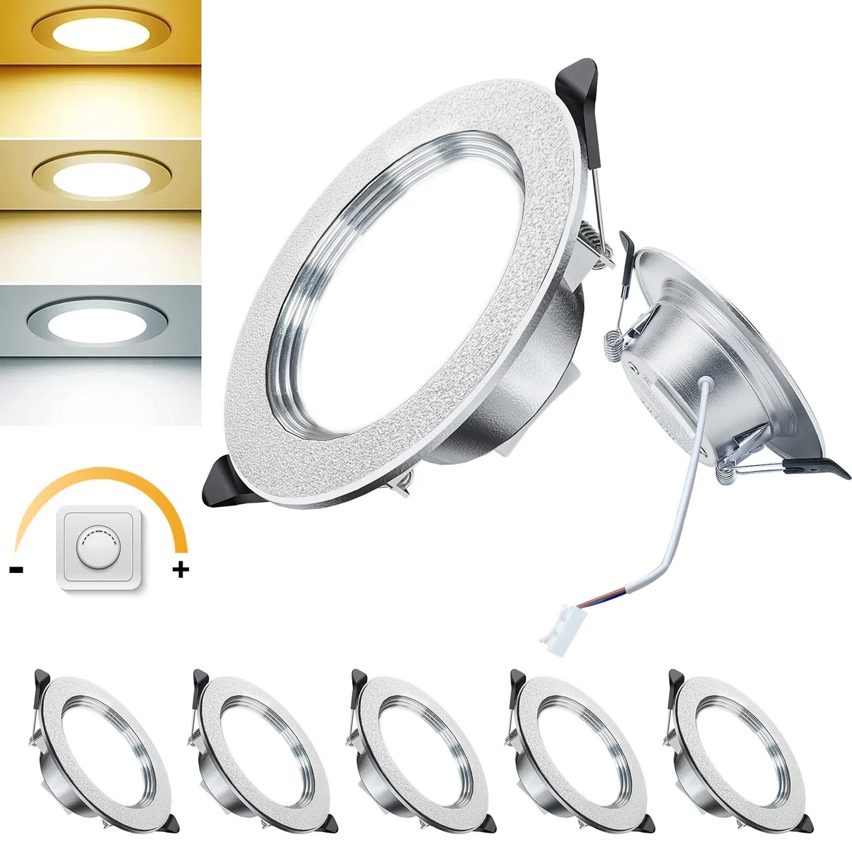 ACELIFE LED Einbaustrahler 230V Dimmbar, 7W Spot Einbauleuchten Deckenspots,Warmweiß 3000K Neutralweiß 4500K Kaltweiß 6000K Ultra Flach Deckenleuchte für Badezimmer Wohnzimmer, 6er Set
