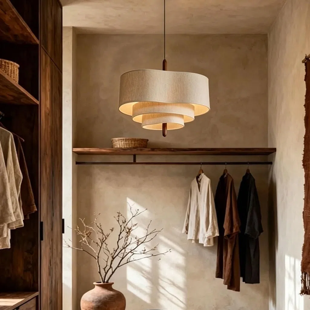 NVKE Wabi-Sabi-Hängelampe Moderne Pendelleuchte Für Esszimmer E27 Verstellbares Hängeleuchte Kabel Leinenschirm Hängendes Licht Für Schlafzimmer Wohnzimmer Flur Küche Lampe(45CM)