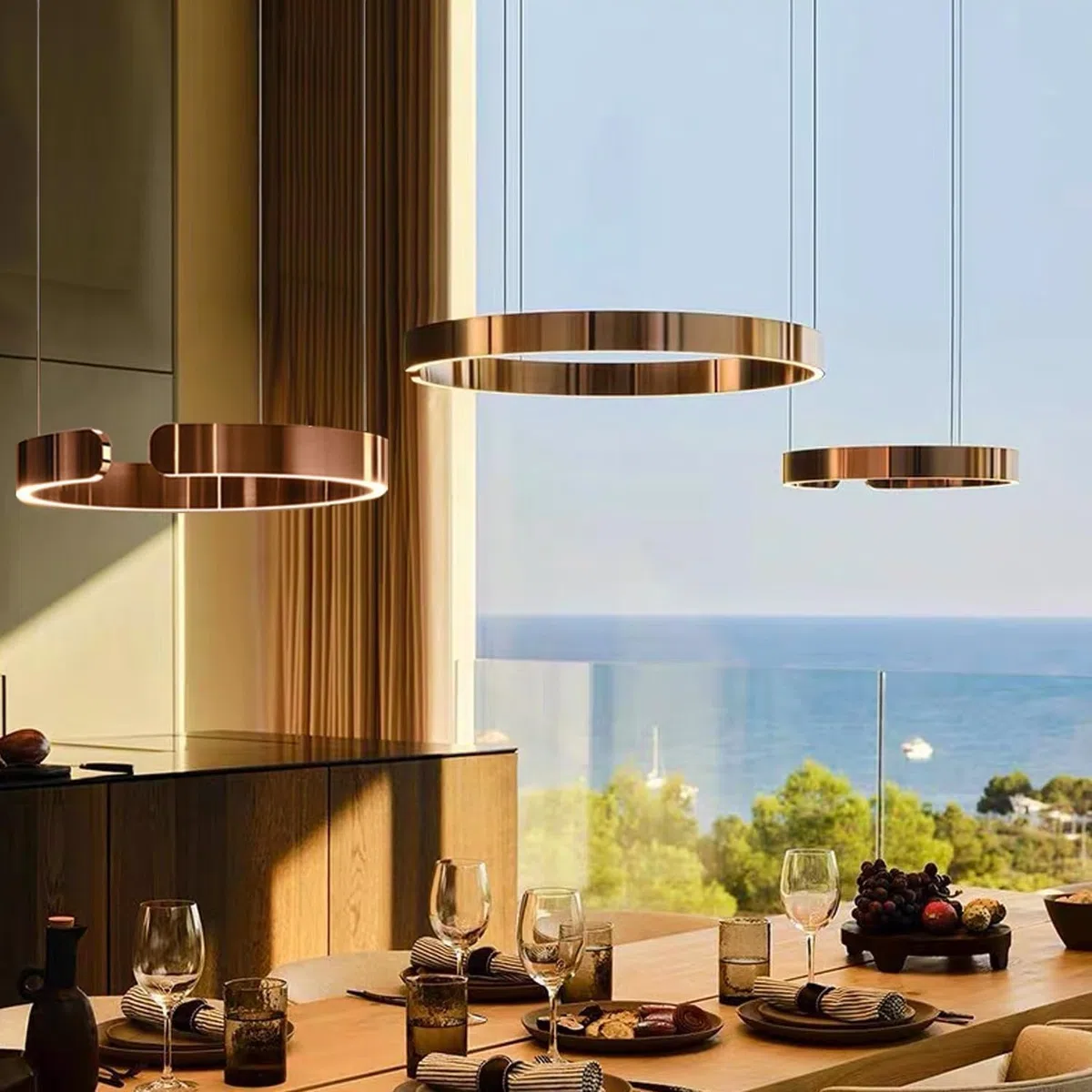 LED Pendelleuchte Modern Esstisch Hängelampe Round Ring Esszimmer Hängeleuchte Stufenlose Dimmung Wohnzimmer Kronleuchter Edelstahl Schirm Kreativ Lampe Restaurant Büro Deckenbeleuchtung(40+60+80cm)