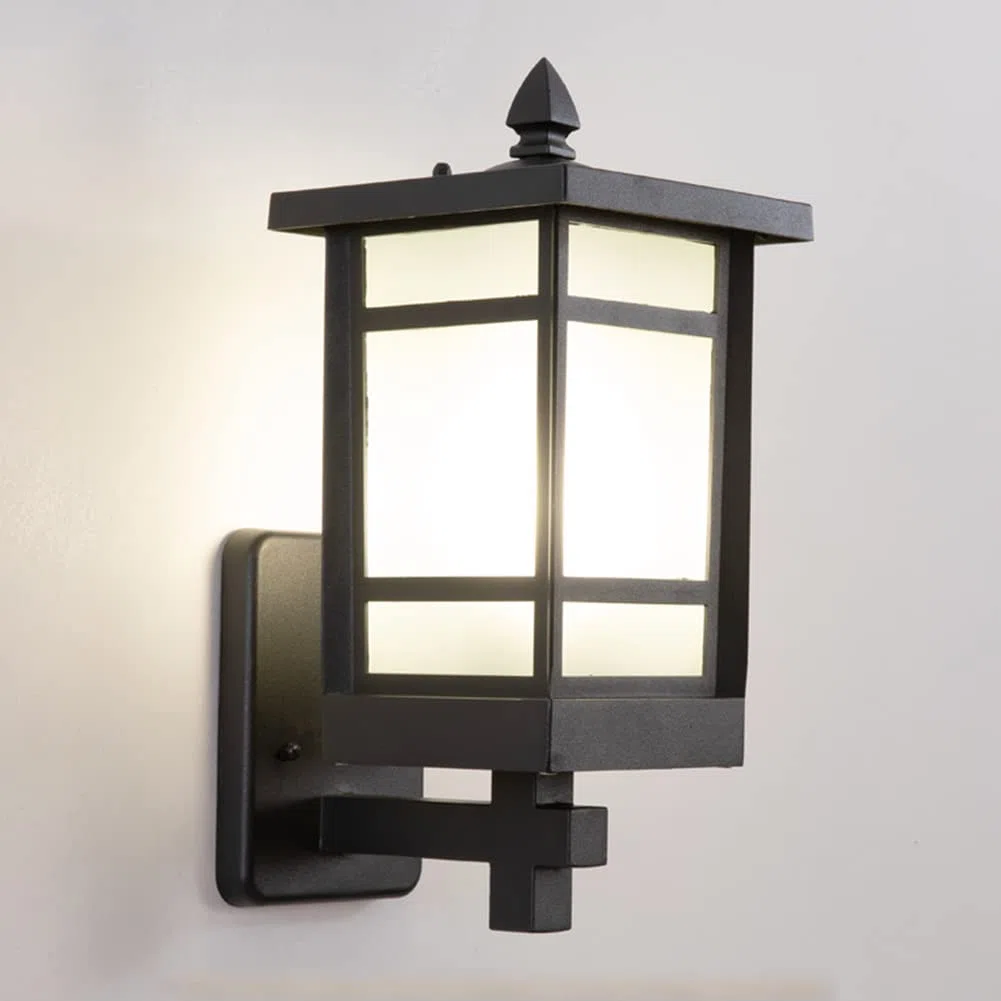 Außenwandleuchten, schwarzes Aluminium, E27, Außenwandleuchte, Glas-Lampenschirm, wasserdicht, IP44, externe Veranda-Beleuchtung für Haus, Garten, Hinterhof, Terrasse, Balkon