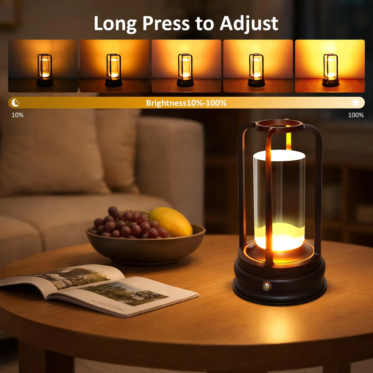 Kangtaixin LED Tischlampe kabellos, Dimmbare Akku-Tischlampe mit Touchsteuerung, 3 Lichtfarben, Nachttischlampe aus Metall, für Schlafzimmer & Wohnzimmer, 1er Pack, Schwarz