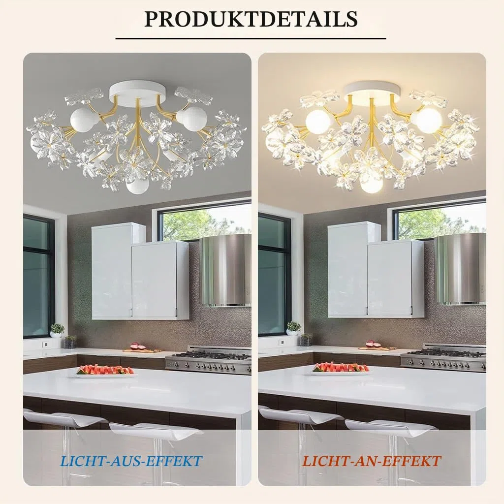 Deckenleuchte E27 Mittelalterliche dekorative Deckenlampe Kristall Löwenzahn Kreativer Kronleuchter Gold Eisen Lampenkörper Kücheninsellampe Geeignet für Schlafzimmer Wohnzimmer Hotelbar