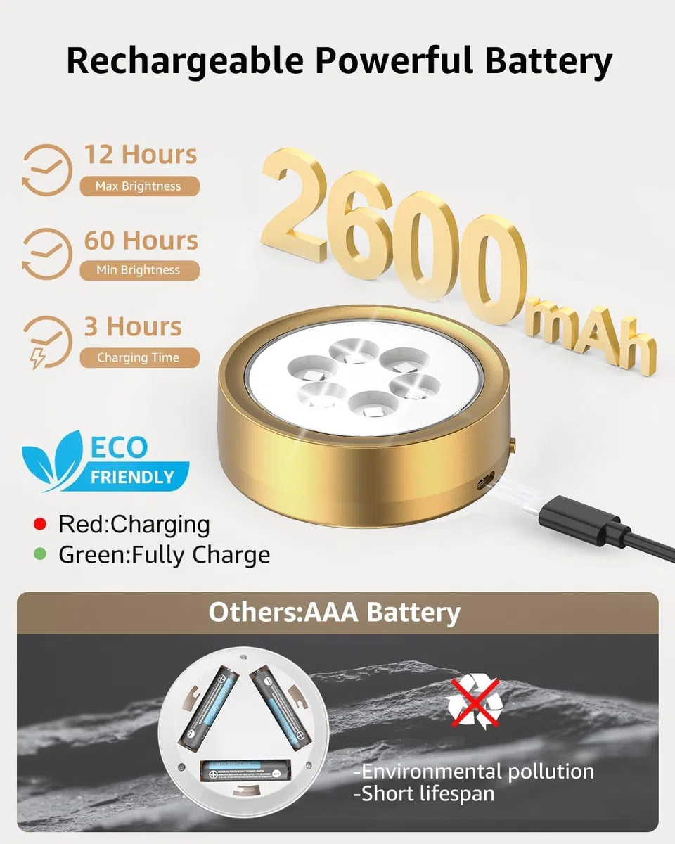 RGB Kabellose Bilderleuchte, 2600mAh Akku Bilderlampe Ohne Strom, LED Spot USB Aufladbar mit Fernbedienung, Bild Beleuchtung Wand Batterie Bilderrahmen Licht Magnetisch Bildbeleuchtung zum Kleben Gold