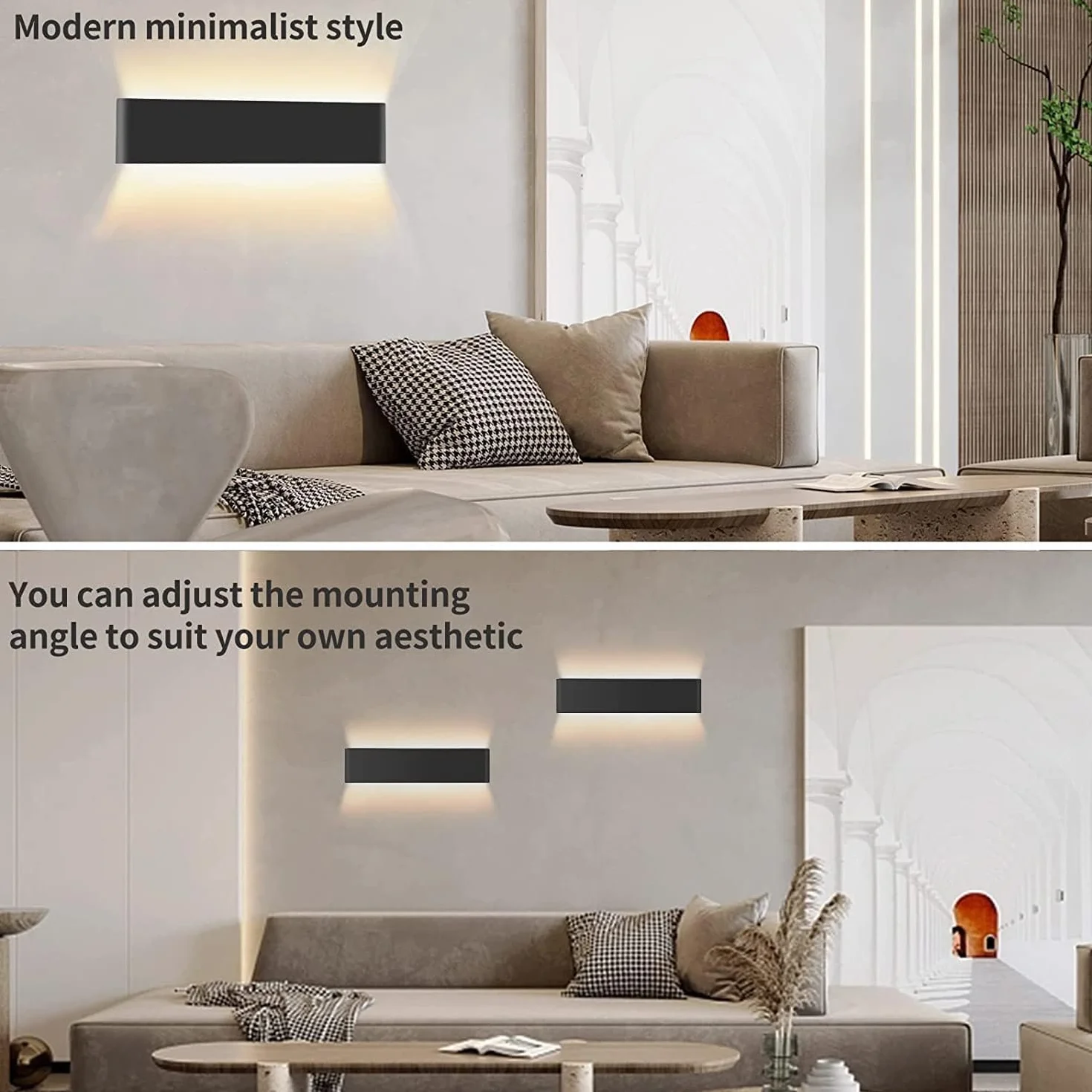 Lureshine Wandleuchte Innen 16W 40cm Up and Down Wandleuchte Aluminium Dekoration/Moderne Wandlampe Warmweiß 3000k Wandleuchten für Wohnzimmer|Schlafzimmer|Korridor|Treppenhau(Schwarz)