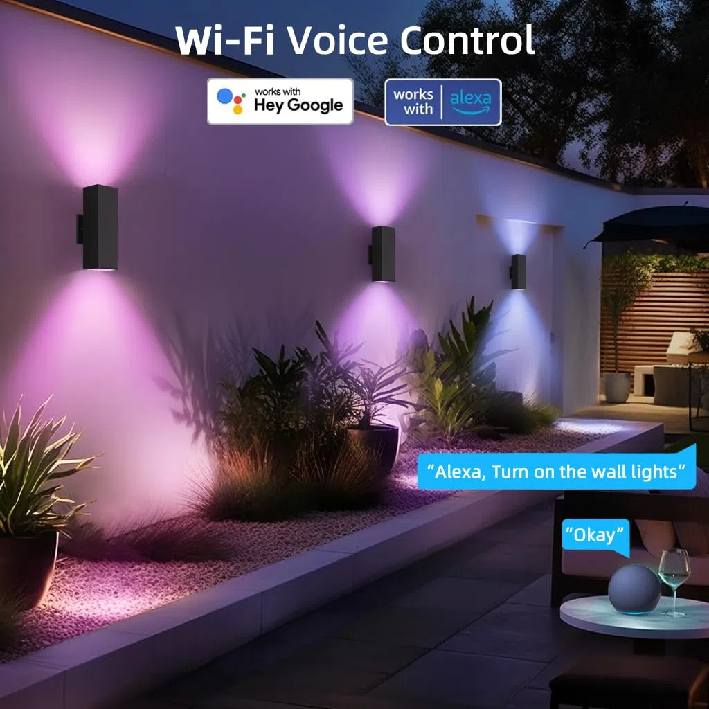 KIZON - 2 Stück intelligente Veranda-Lichter, moderne Außenleuchten, Farbwechsel-App-Steuerung mit Fernbedienung, dimmbare RGB-Wandleuchten für