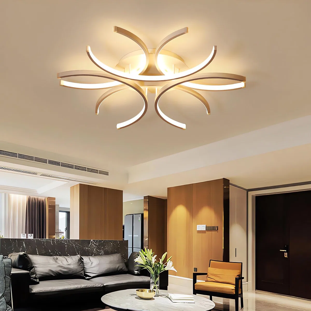 LED Deckenleuchte Modern, Heterotype Designer Lampe mit Fernbedienung, Dimmbar 0-100% Memory-Funktion, Deckenbeleuchtung in Gold 80cm für Wohnzimmer Schlafzimmer Esszimmer (Gold, 80cm)