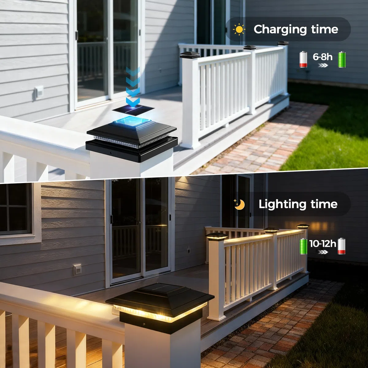 Solar-Pfostenkappenleuchten – 8 RGB-Farbwechsel-Modi und mehrfarbiger Fluss, IP65 wasserdicht – für 4 x 4/6 x 6 Holz & 4 x 4/5 x 5 Vinyl-Zaunpfosten – Außenterrasse, Gartenleuchten (schwarz), 16 Stück