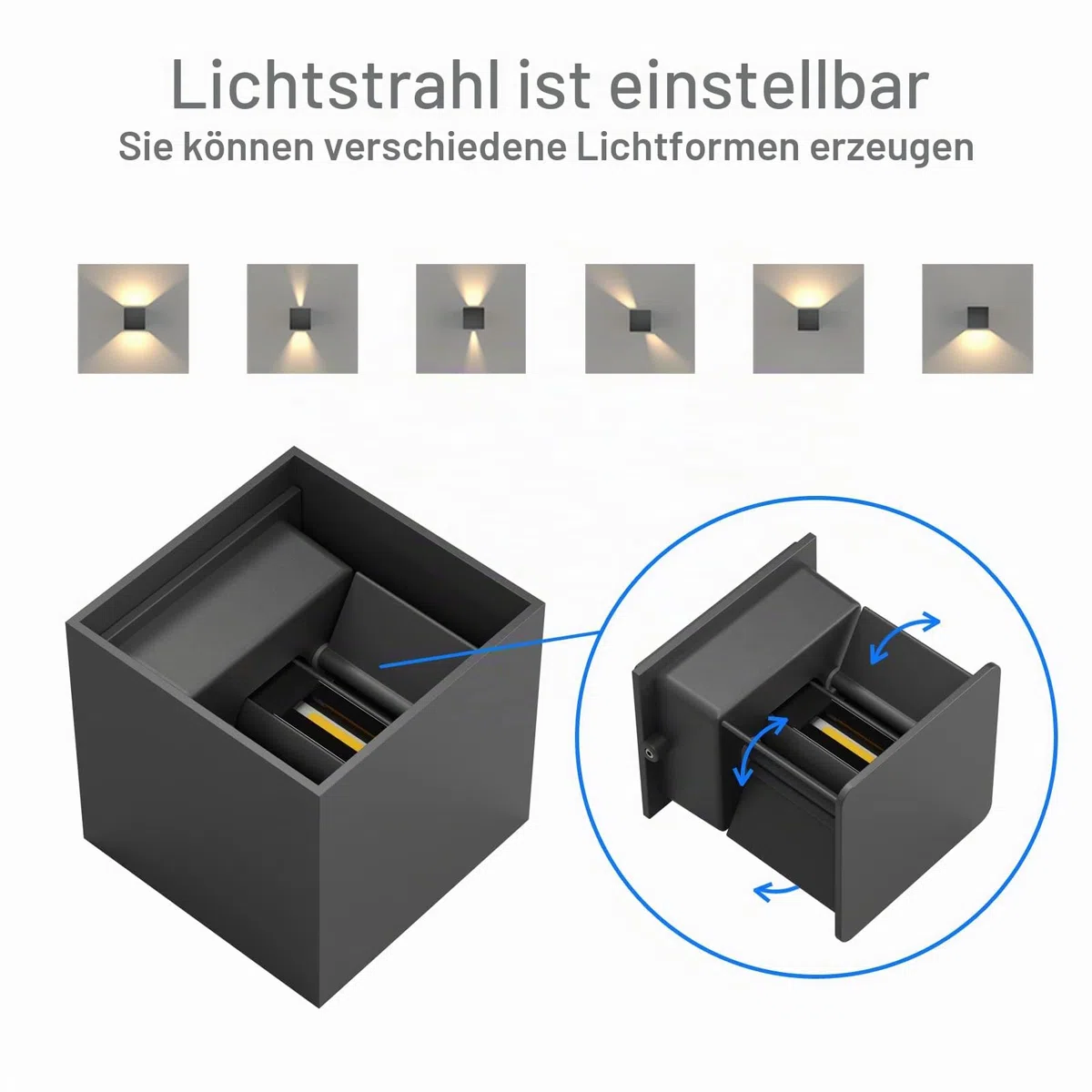 K-Bright 8PCS Außenlampe Auf und ab Einstellbarer Lichtstrahl, Dunkelgrau