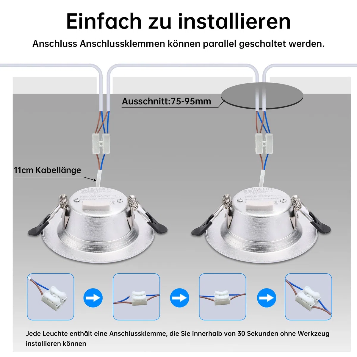 ACELIFE LED Einbaustrahler 230V Dimmbar, 7W Spot Einbauleuchten Deckenspots,Warmweiß 3000K Neutralweiß 4500K Kaltweiß 6000K Ultra Flach Deckenleuchte für Badezimmer Wohnzimmer, 6er Set