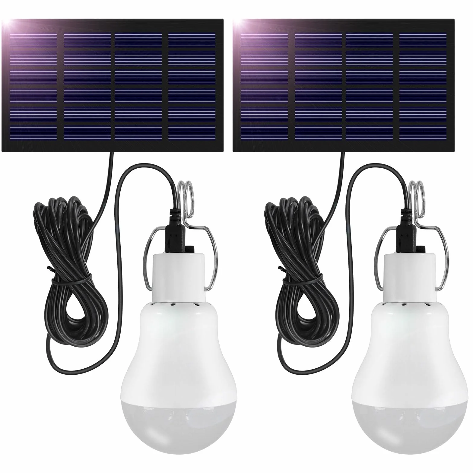 3W Solarlampen für Außen Hängend mit Kabel 3,45M, Tragbare LED Solar Lanterne mit Solar Panel, Wiederaufladbare Solarlampen für Angeln, Camp Zelt, Wandern, Notfall, Garten, Hühnerstall, 2 Sätze