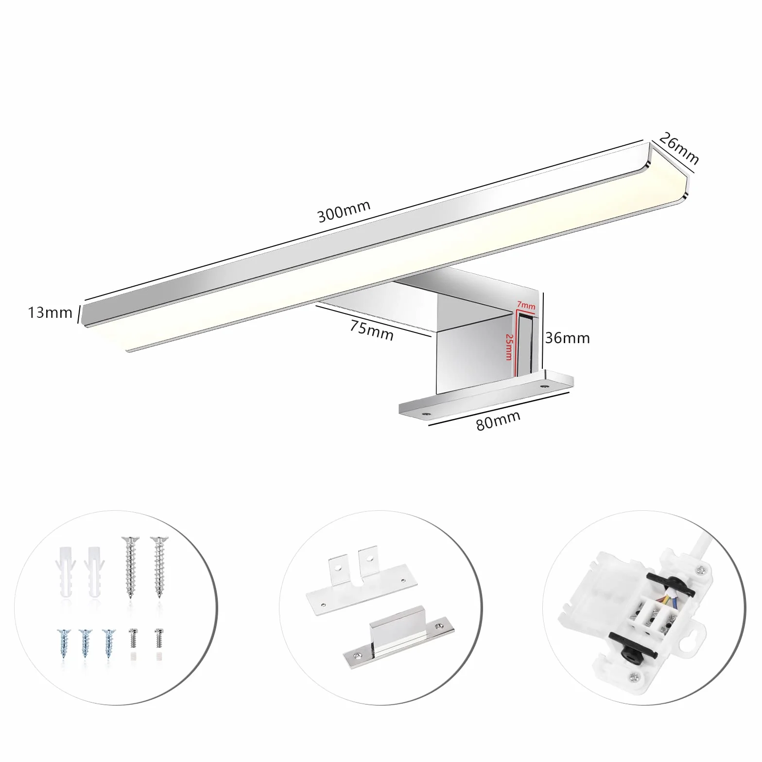 ERWEY 2 in 1 LED Spiegelleuchte IP44 Badleuchte Neutralweiß Schminklicht für Badezimmer 230V Spiegelschrank Aufbauleuchte Klemmleuchte Wandleuchte 30cm 4000K 5W Aluminium Chrom