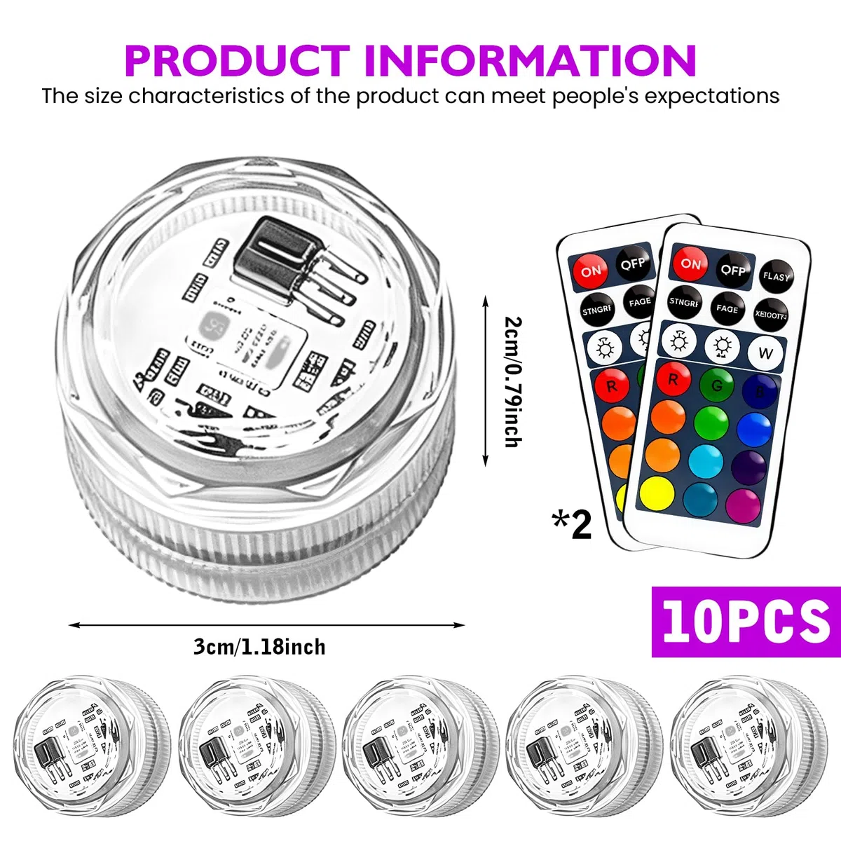 10 Stück Mini Unterwasser Licht mit Fernbedienung, RGB Mehrfarbige Mini tauchbare LED Lichter mit 13 Farben, Wasserdicht IP68 Tauchbare LED-Lichter für Aquarien, Whirlpool, Party, Hochzeitsdekoration