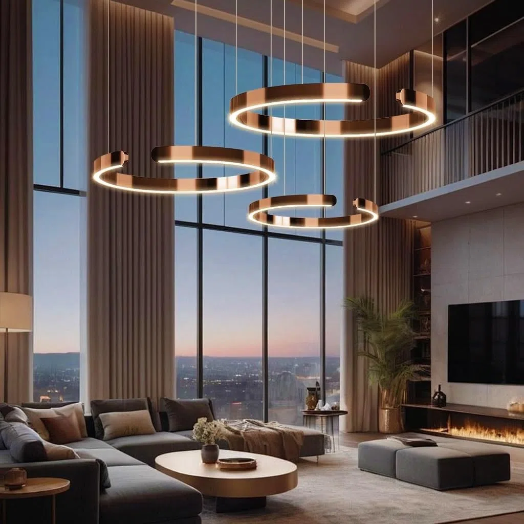 LED Pendelleuchte Modern Esstisch Hängelampe Round Ring Esszimmer Hängeleuchte Stufenlose Dimmung Wohnzimmer Kronleuchter Edelstahl Schirm Kreativ Lampe Restaurant Büro Deckenbeleuchtung(40+60+80cm)