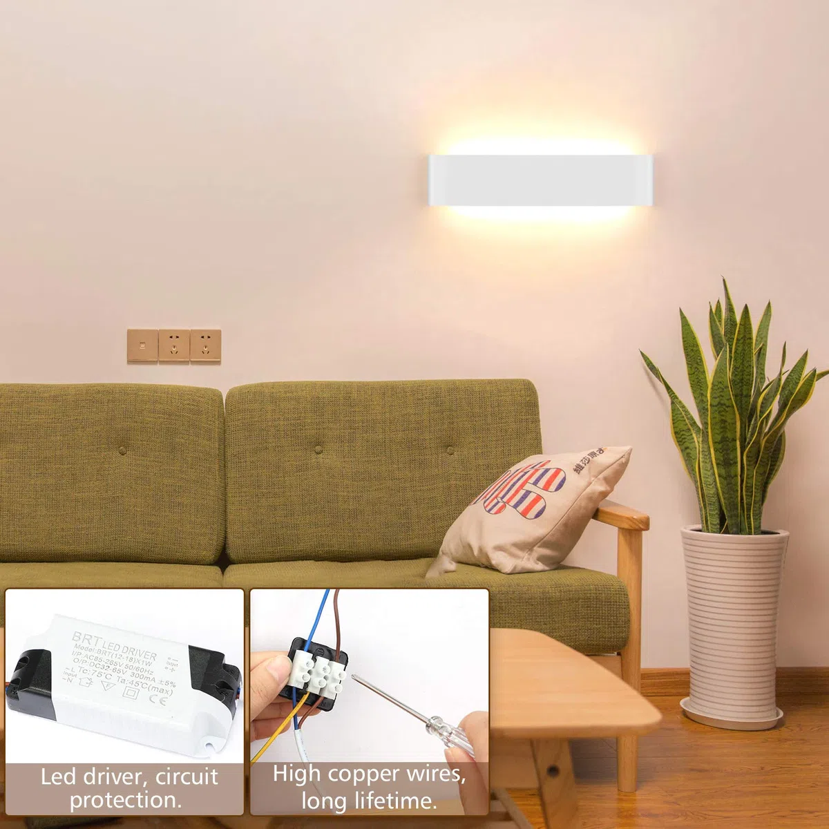 Lightess 18W 40CM wandlampe innen led wandleuchte Weiß Flurlampe | Up Down IP44 3000K 1800LM Warmweiß flickerfrei, Alu AC85-266V, für Wohnzimmer Schlafzimmer Flur Treppenhaus