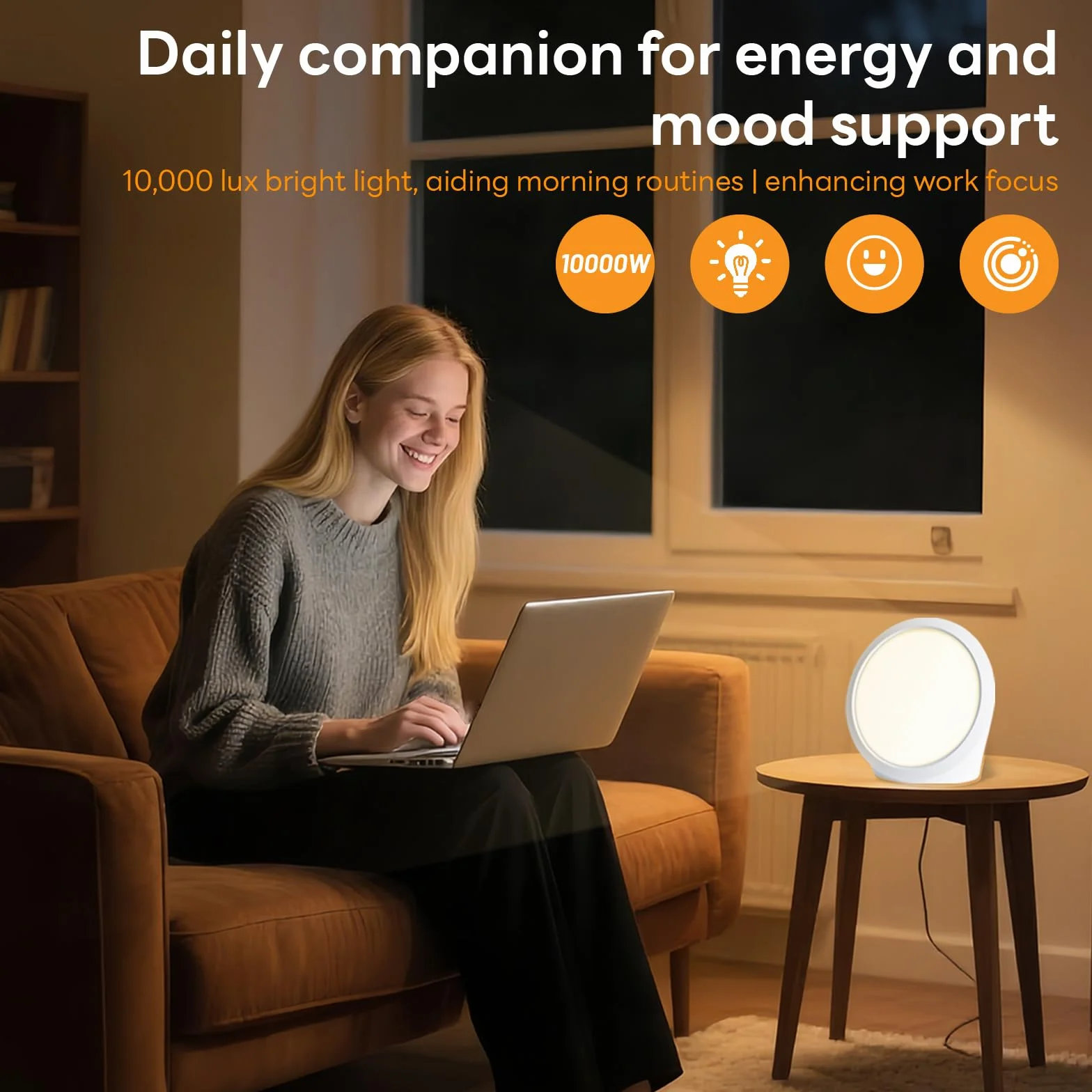 Einstellbare Tageslichtlampe 10000 Lux, Simulieren Daylight Energieschub, UV-freie LED Lichttherapielampe, Sonnenlicht Lampe für Zuhause/Büro,3 Farbtemperaturstufen&5 Helligkeitsstufen