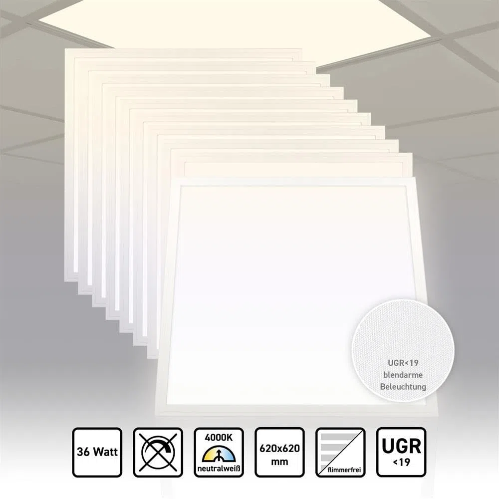10x LED Panel 62x62cm 4000K Neutralweiß 36W UGR19 blendarm