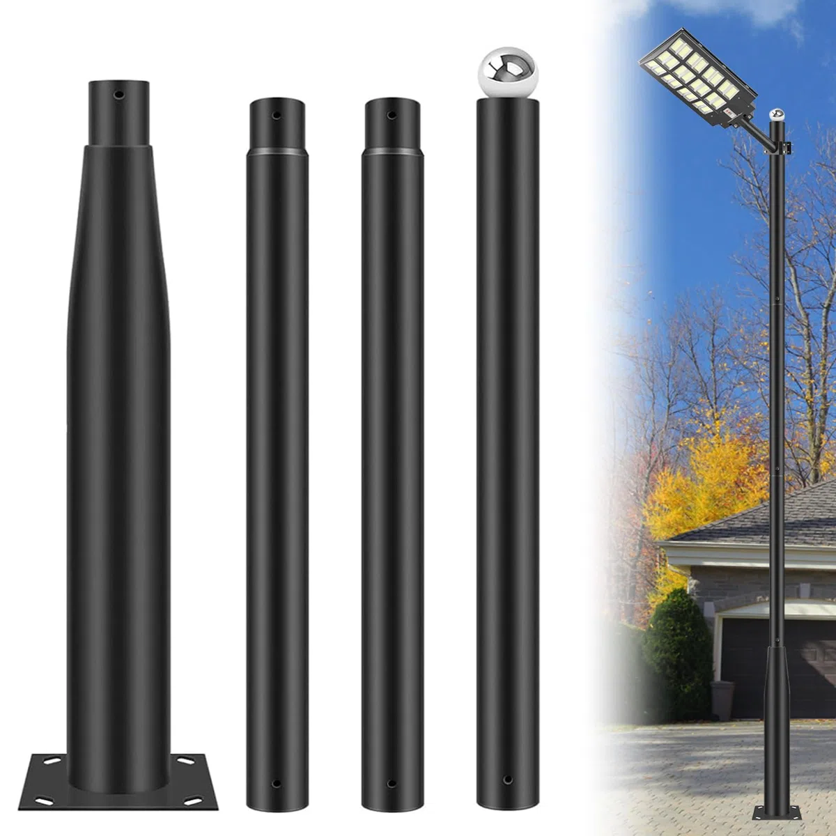 Straßenlaternenpfahl 3,5 m – Metall-Solar-Lampenpfosten für Außenleuchte, verstellbare Metall-Straßenhof-Veranda, Außenterrassenflaggen-Beleuchtung
