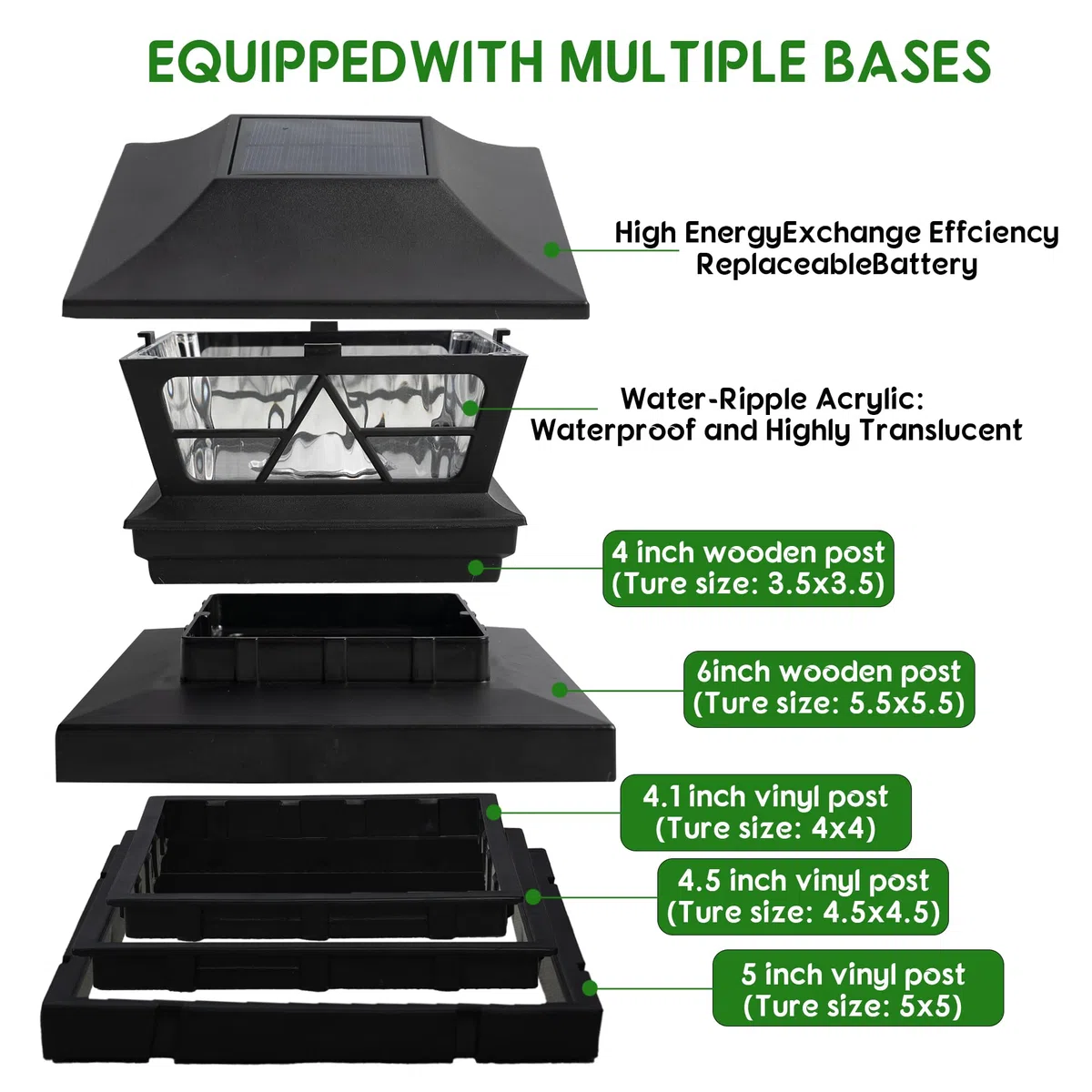 TW SHINE Solar-Zaunpfostenleuchten für den Außenbereich, 2 Modi, wasserdicht, warmweiß/kaltweiß, für Hof, Garten, Veranda, Terrasse, Dekoration, für 4 x 4, 5 x 5, 6 x 6 Holzpfosten, 6 Stück