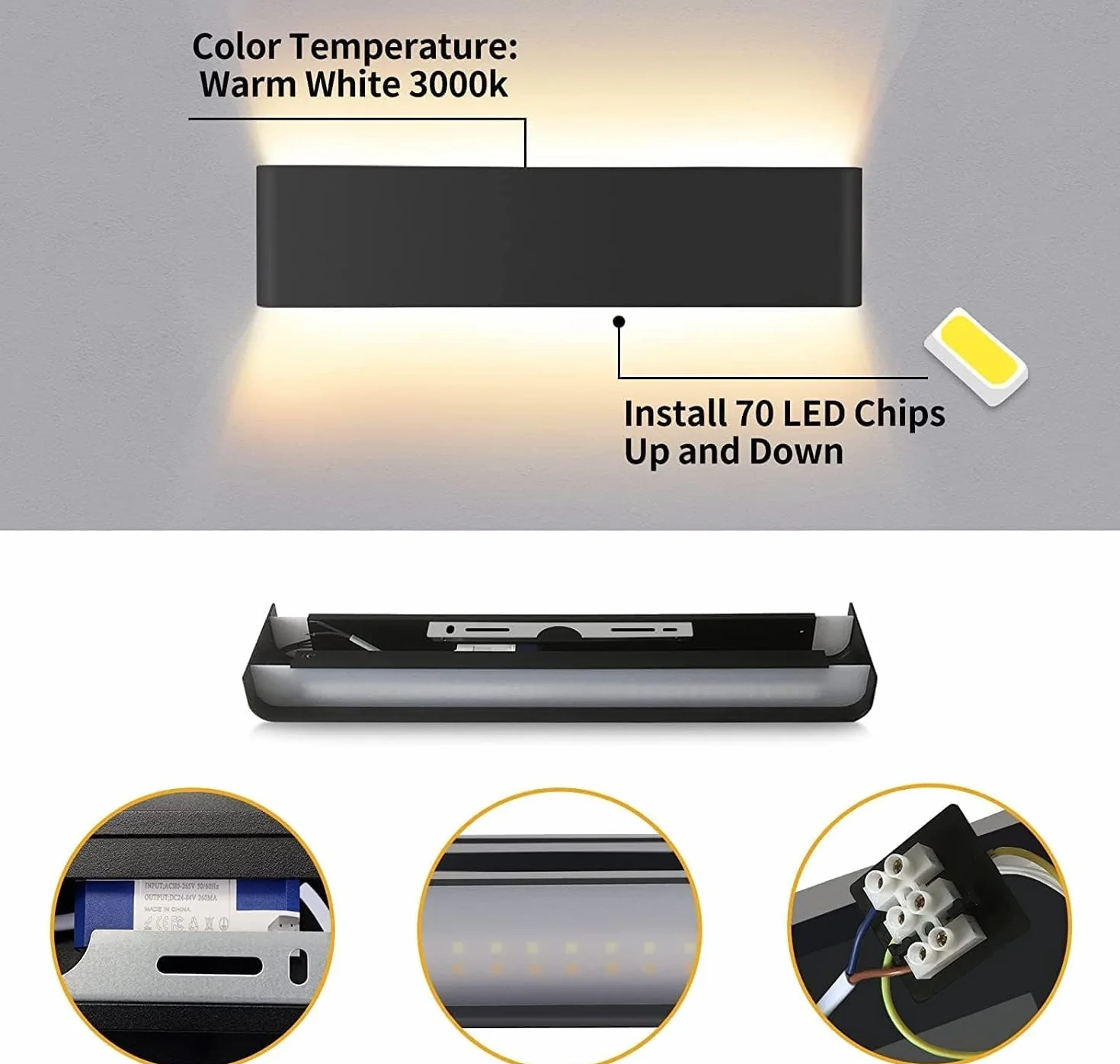 Lureshine Wandleuchte Innen 16W 40cm Up and Down Wandleuchte Aluminium Dekoration/Moderne Wandlampe Warmweiß 3000k Wandleuchten für Wohnzimmer|Schlafzimmer|Korridor|Treppenhau(Schwarz)