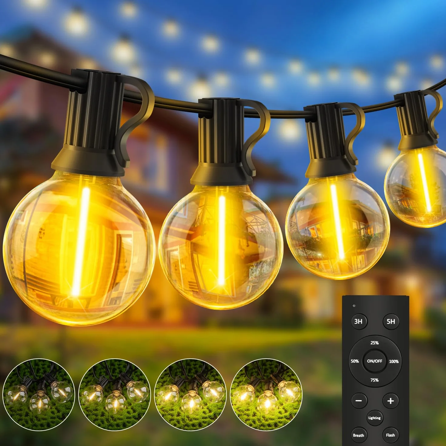 Lichterkette Led Außen Outdoor Strom - 20M Aussen Beleuchtung 65ft G40 Garten Glühbirnen Balkon Pavillon Lichterketten Terrasse Party String Lights IP44 Wetterfest mit Fernbedienung Gartenbeleuchtung